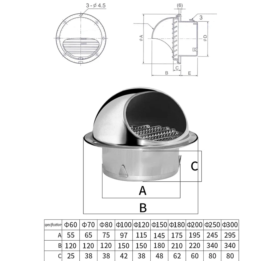 Copertura antipioggia per camino con rete in acciaio inox, protezione per tubi di scarico esterni
