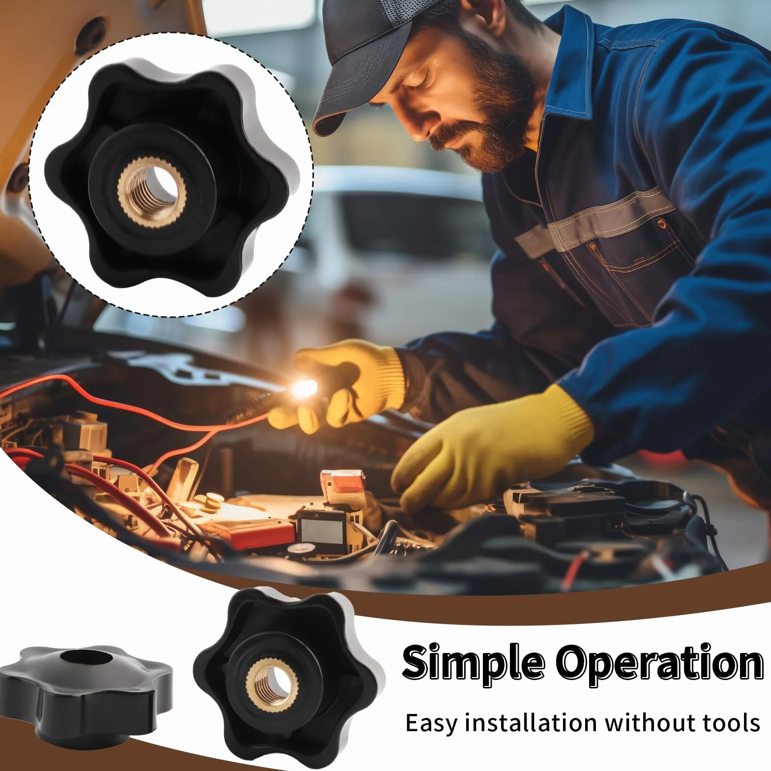 Dadi a stella M8 diametro esterno 38 mm plastica nera filettatura ottone per macchine utensili fitness