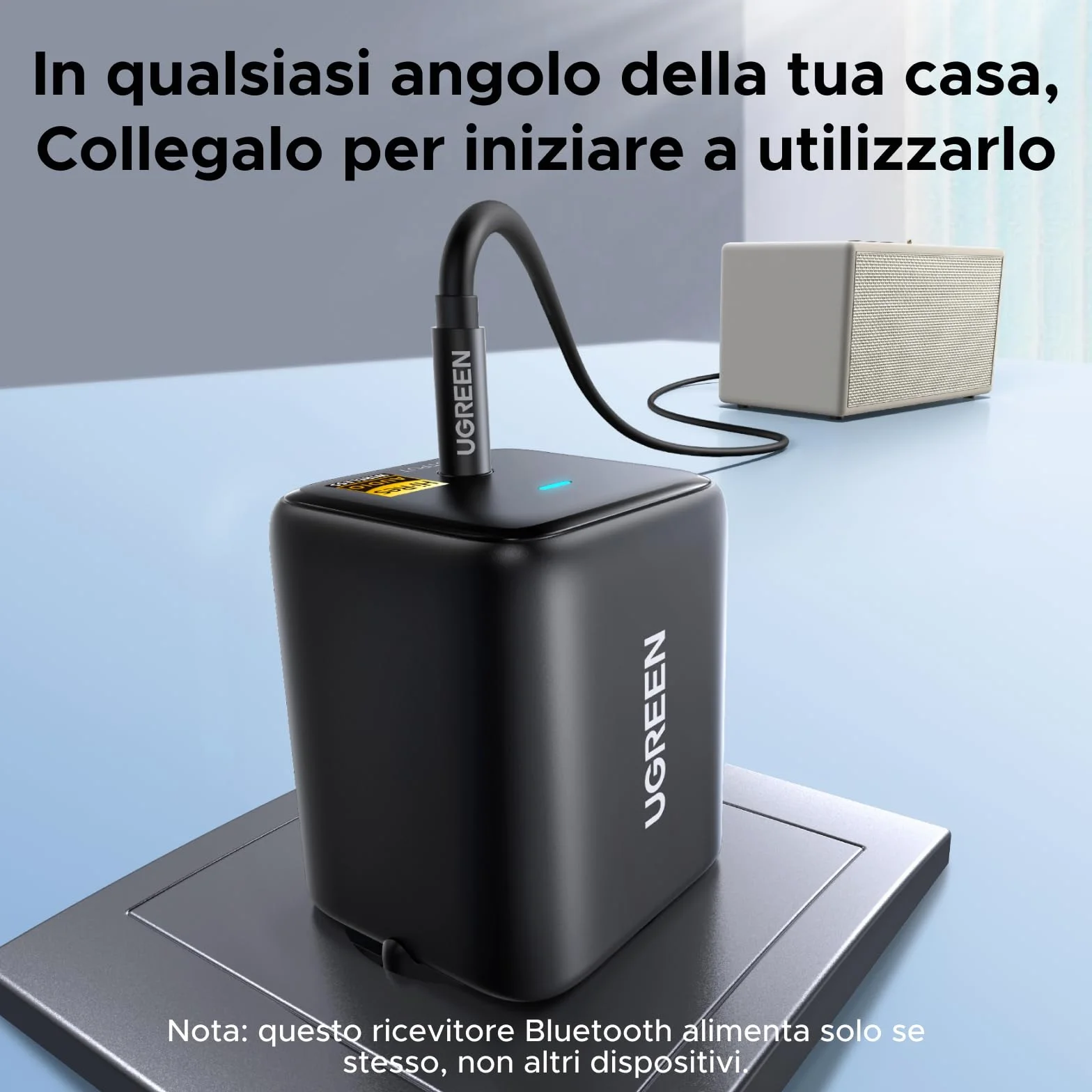 UGREEN Ricevitore Bluetooth 6.0 LDAC/SBC/AAC Audio Adattatore 3,5 mm Hi-Res HiFi Bassa Latenza Wireless Alimentatore a Innesto Diretto Compatibile con Telefono Tablet Altoparlante Amplificatore