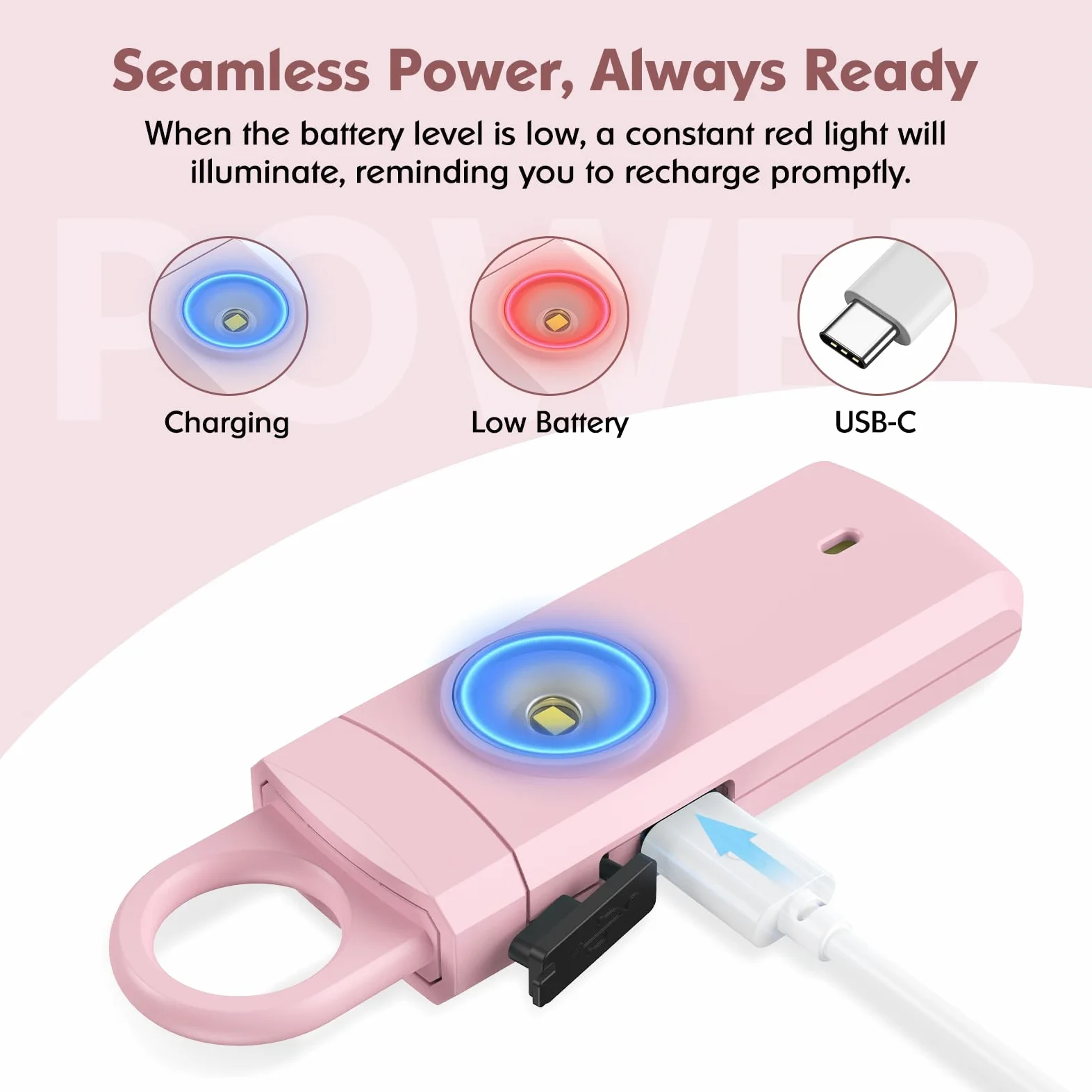 Allarme personale ricaricabile per donne, regalo di Natale e compleanno per donne, figlia, studenti universitari, ragazze, anziani, bambini, sirena, portachiavi di sicurezza, ricarica USB,