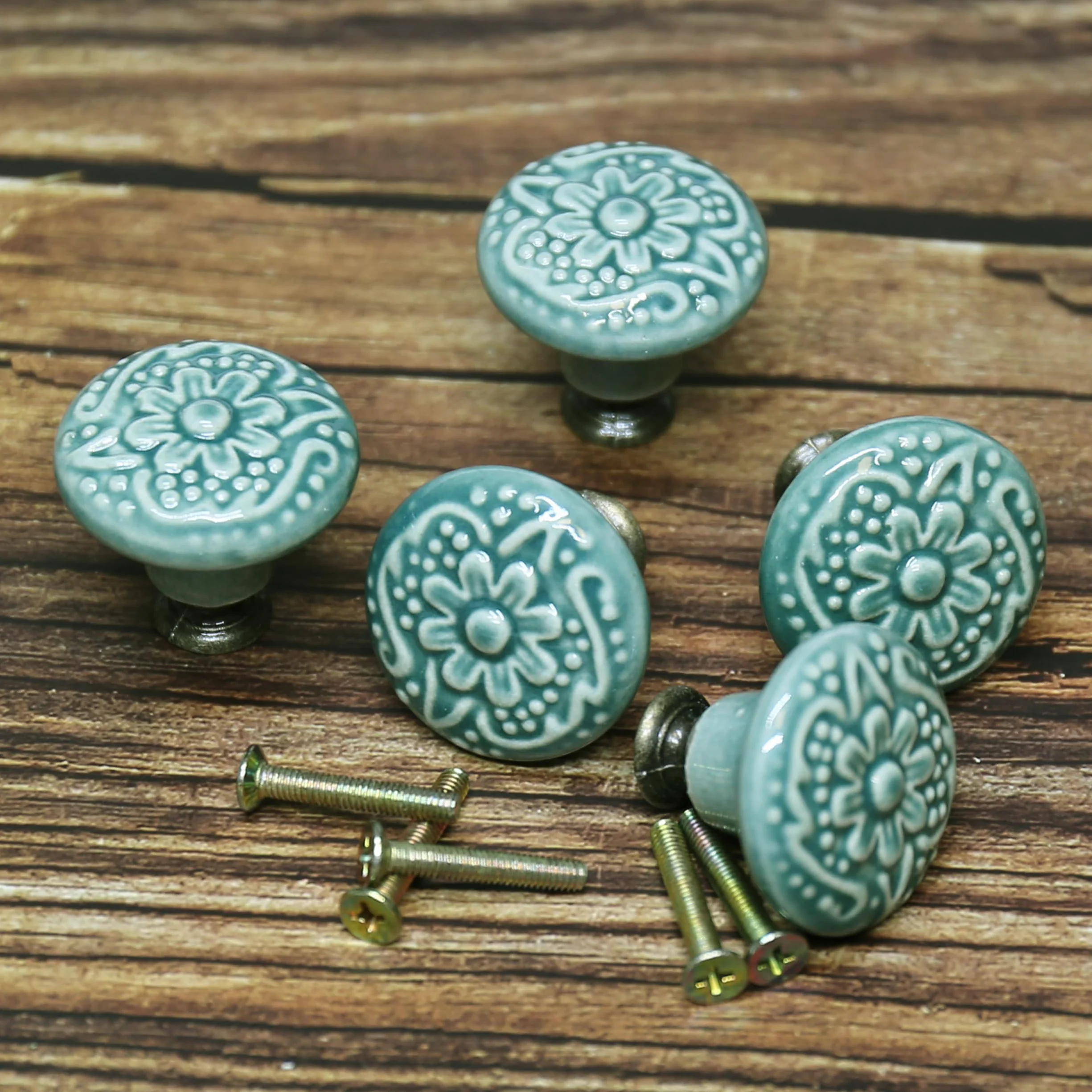 Pomelli Rotondi in Ceramica Vintage 34mm - Maniglie per Mobili Casa - 12 Pezzi (Verde)