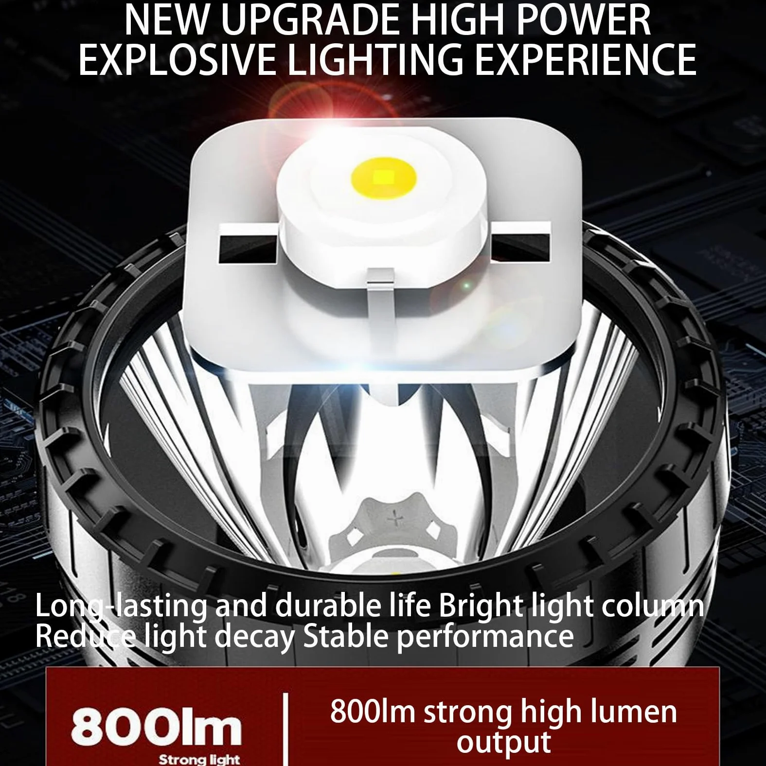 Torcia a energia solare a LED, ricaricabile, 800 lumen, luce per esterni, tipo C e ad energia solare, impermeabile, robusta, per campeggio, escursionismo, camminata, lavoro