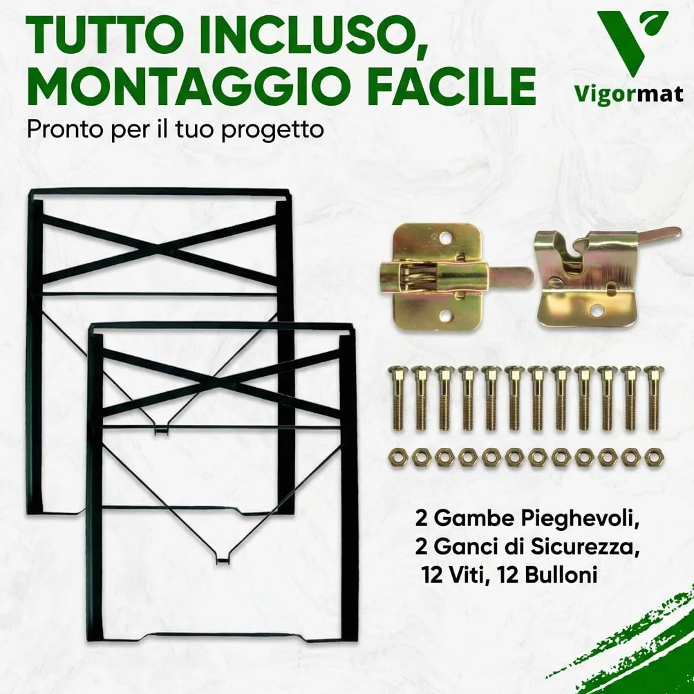 Gambe Pieghevoli per Tavolo in Metallo 73x53 cm, Ferro, Kit Fissaggio Incluso - 2 Gambe + Kit, Nero
