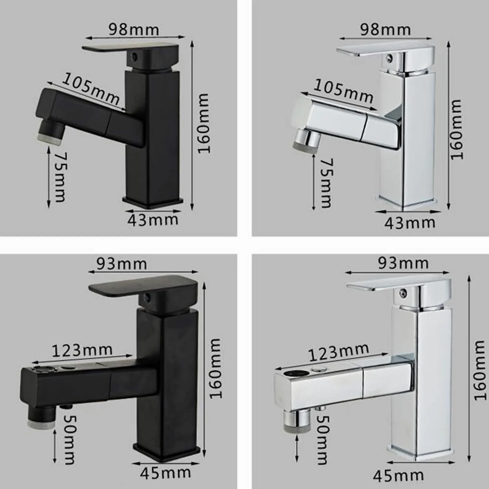 Generico Rubinetto da Bagno con Miscelatore Estraibile per Lavello da Cucina/Bagno 2 modalità di Getto Miscelatore per Lavabo da Bagno con Doccetta Nero-A