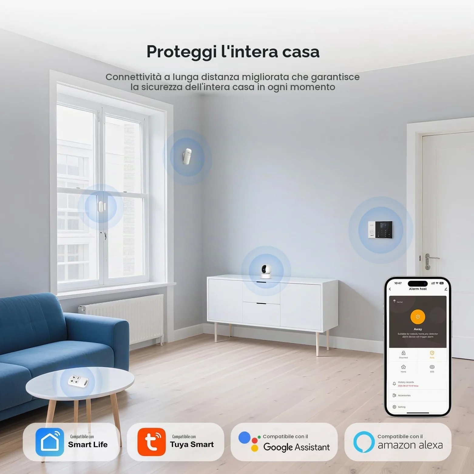 Sistema di Allarme GSM/WiFi con Sirena di Allarme da 120 dB, Telecomando Intelligente, display LCD, Annuncio vocale, Sicurezza per casa, ufficio
