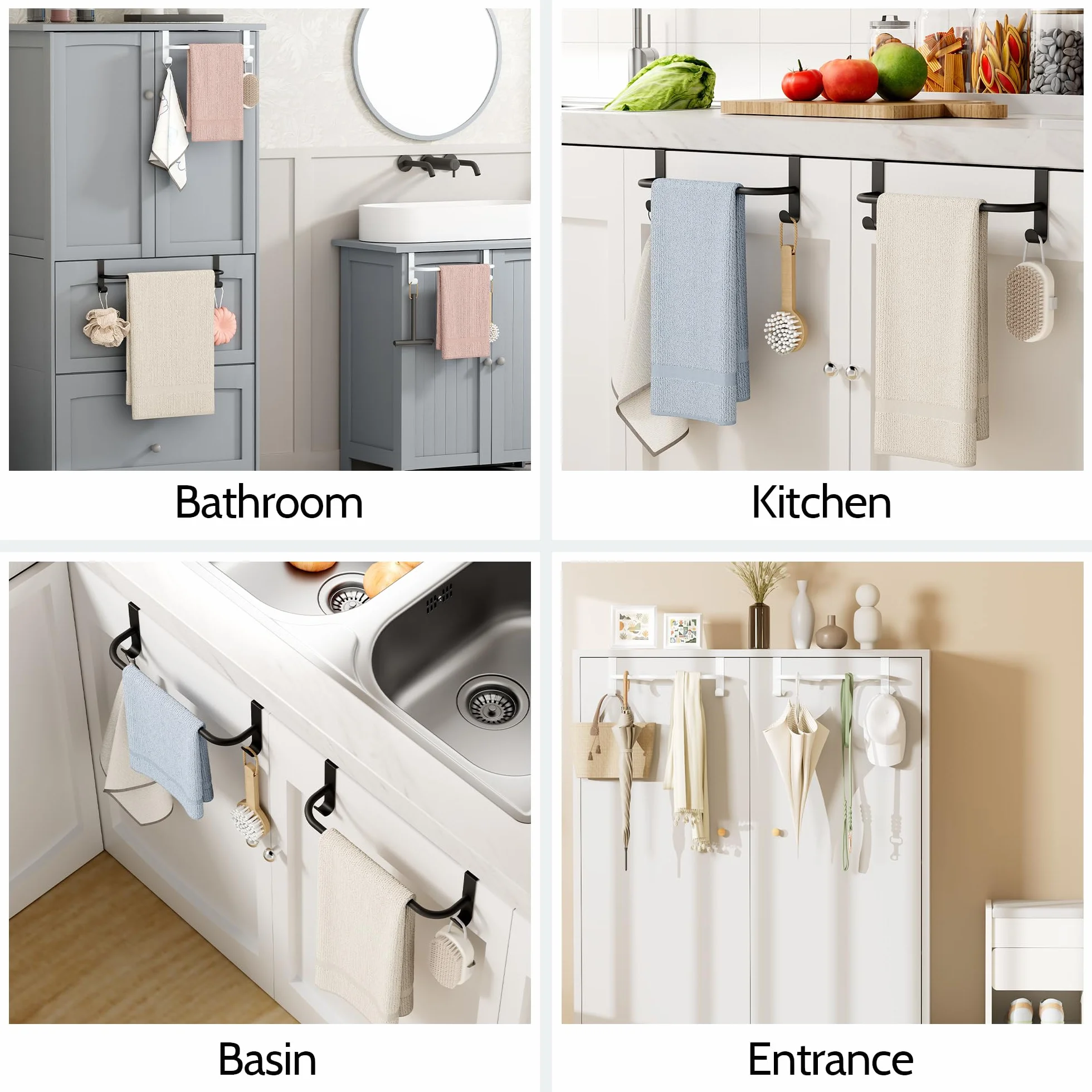 SAYAYO Porta Asciugamani Nero 23CM 2 Pezzi Appendini per Cucina Bagno Senza Forare