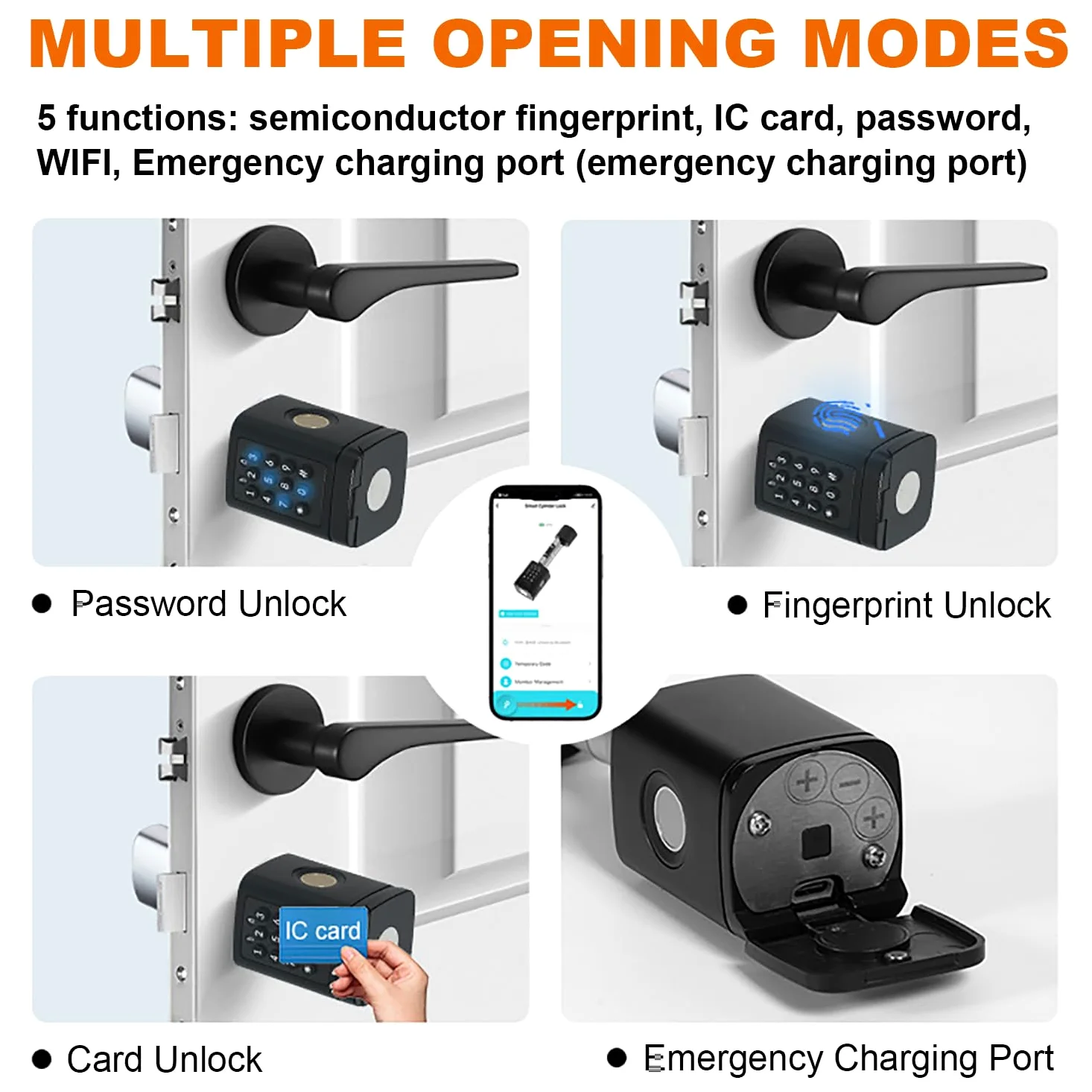 Serratura Smart Porta Blindata,Serratura Smart con Wifi,Password,Scheda RFID,Bluetooth,APP Serratura Della Portone per Spessori Della Porta 50-100mm,Srratura Portone Blindata Facile da Installare