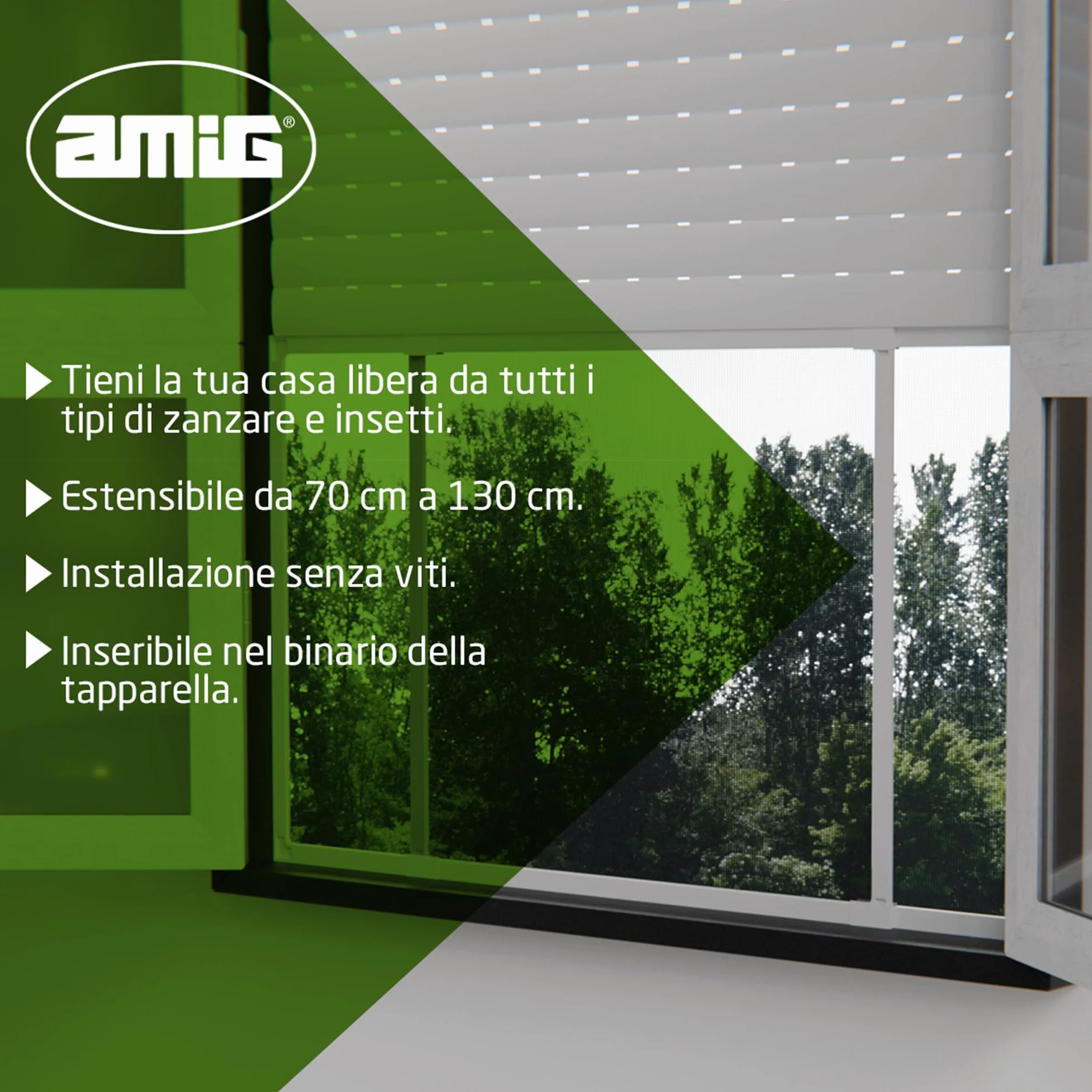 Zanzariera Estensibile 70x50 cm Amig Alluminio Bianco Rete Fibra di Vetro Grigia