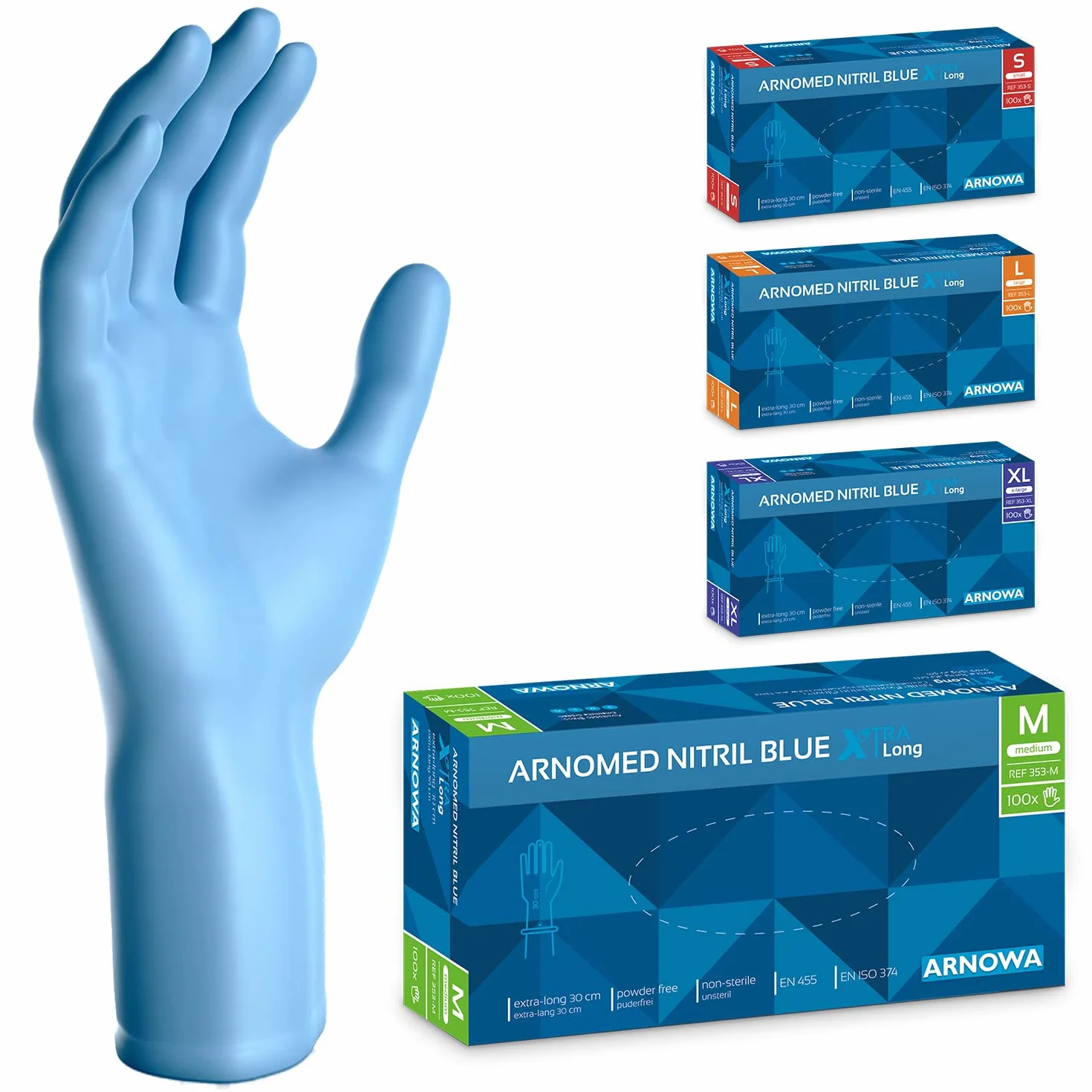 ARNOMED Guanti nitrile monouso blu extra lunghi 30 cm M 100 pz