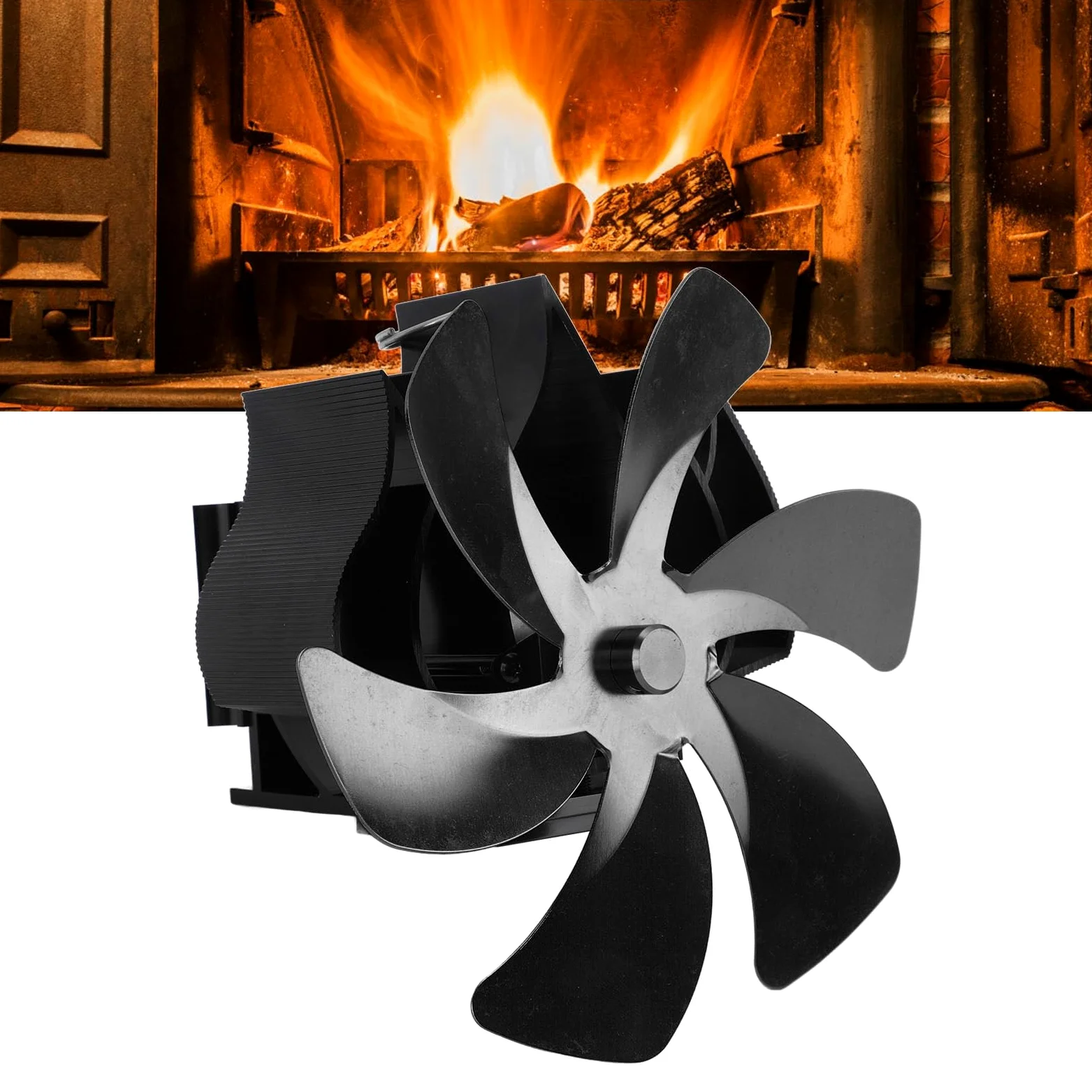Yosoo Health Gear Ventilatore per Stufa a Legna, Ventilatore per Camino con Tubi in Lega di Alluminio con 6 Pale, Design Sospeso Alimentato a Calore, Circolazione dell'Aria a Basso Rumore per (BLACK)