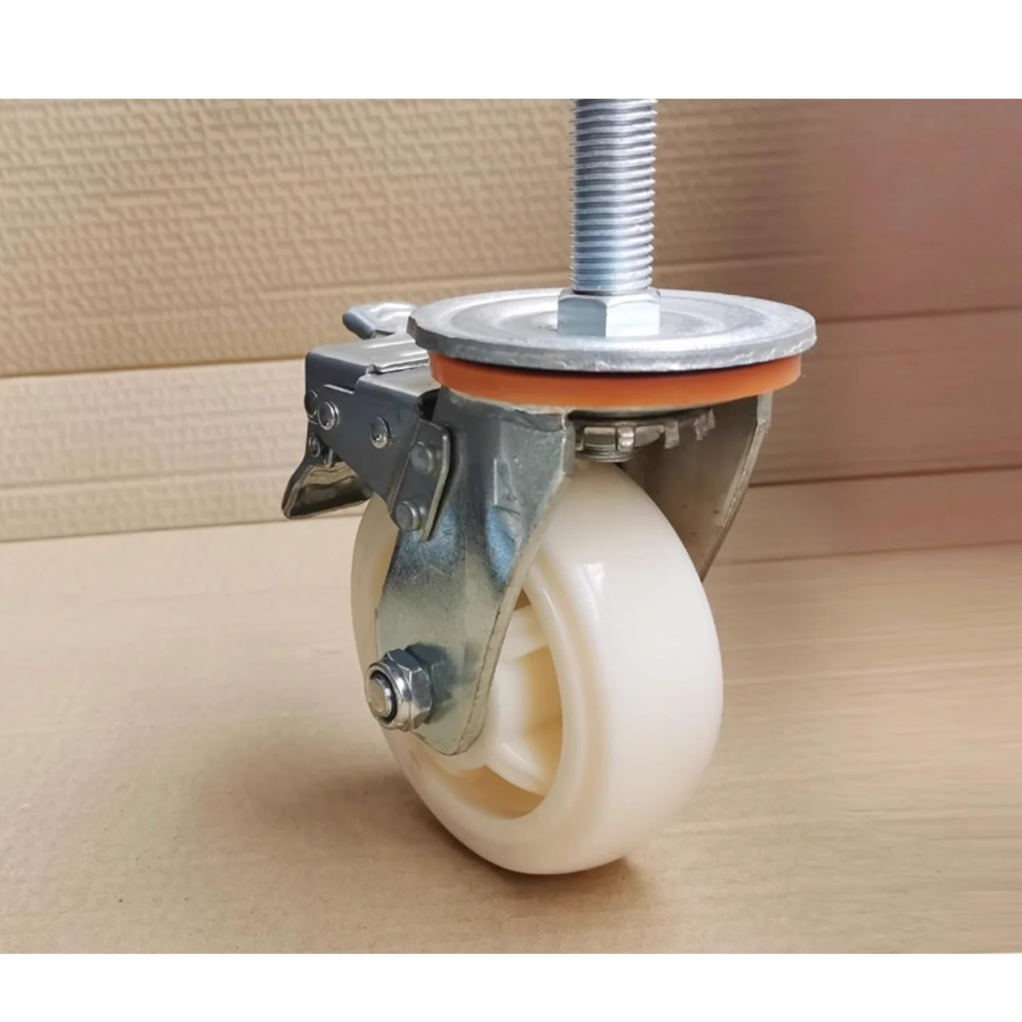Ruote piroettanti con Stelo filettato M20 - Ruote girevoli in Nylon per impieghi gravosi da 5 Pollici con Freno, Ruote industriali per macchinari e Attrezzature, Set da 4 con Cuscinetto