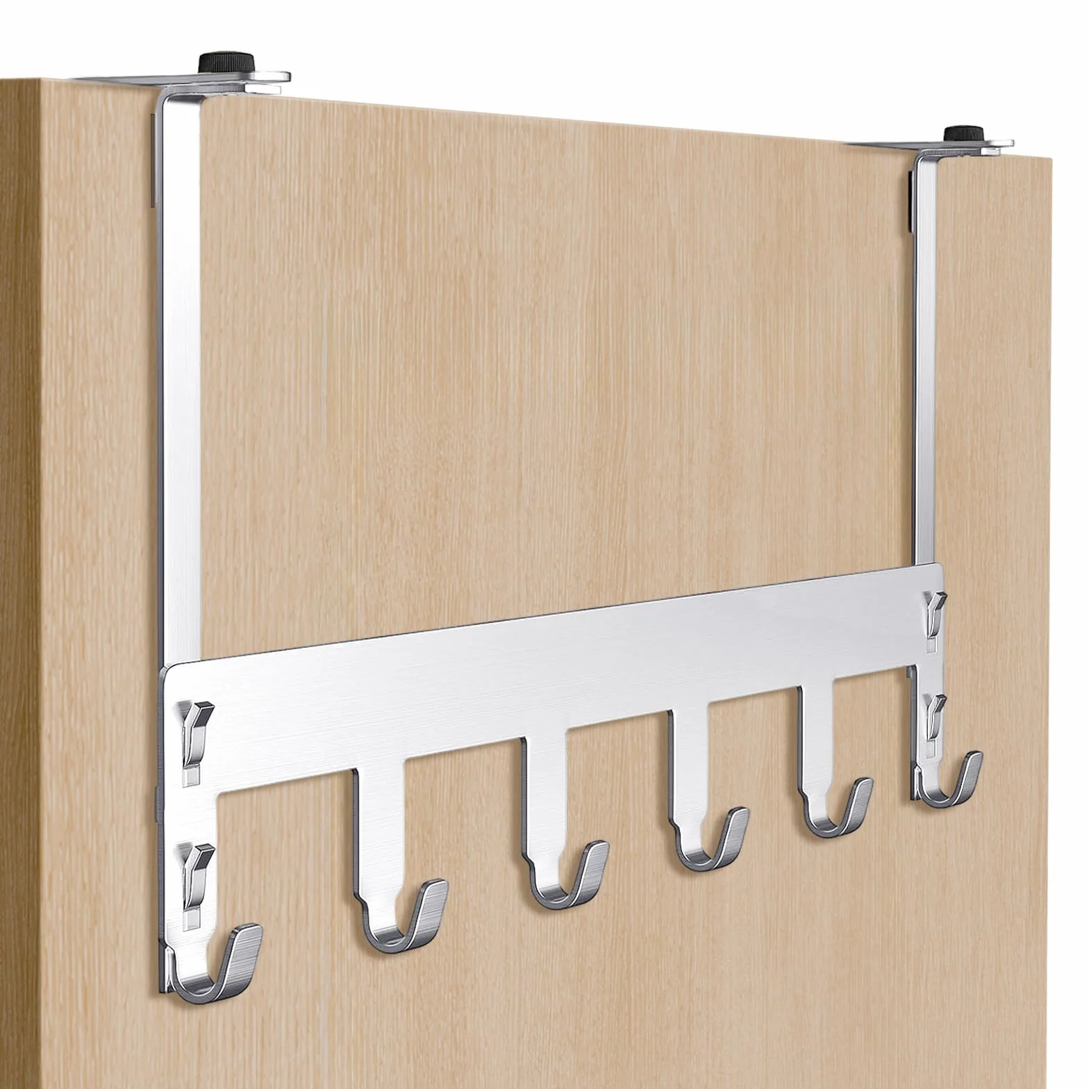 Luxear Appendiabiti da Porta Regolabile con 6 Ganci Attaccapanni Porta in Acciaio Inox MAX20KG per Camera da Letto Asciugamani Doccia Bagno Cucina Ufficio, Porta 1-6 cm
