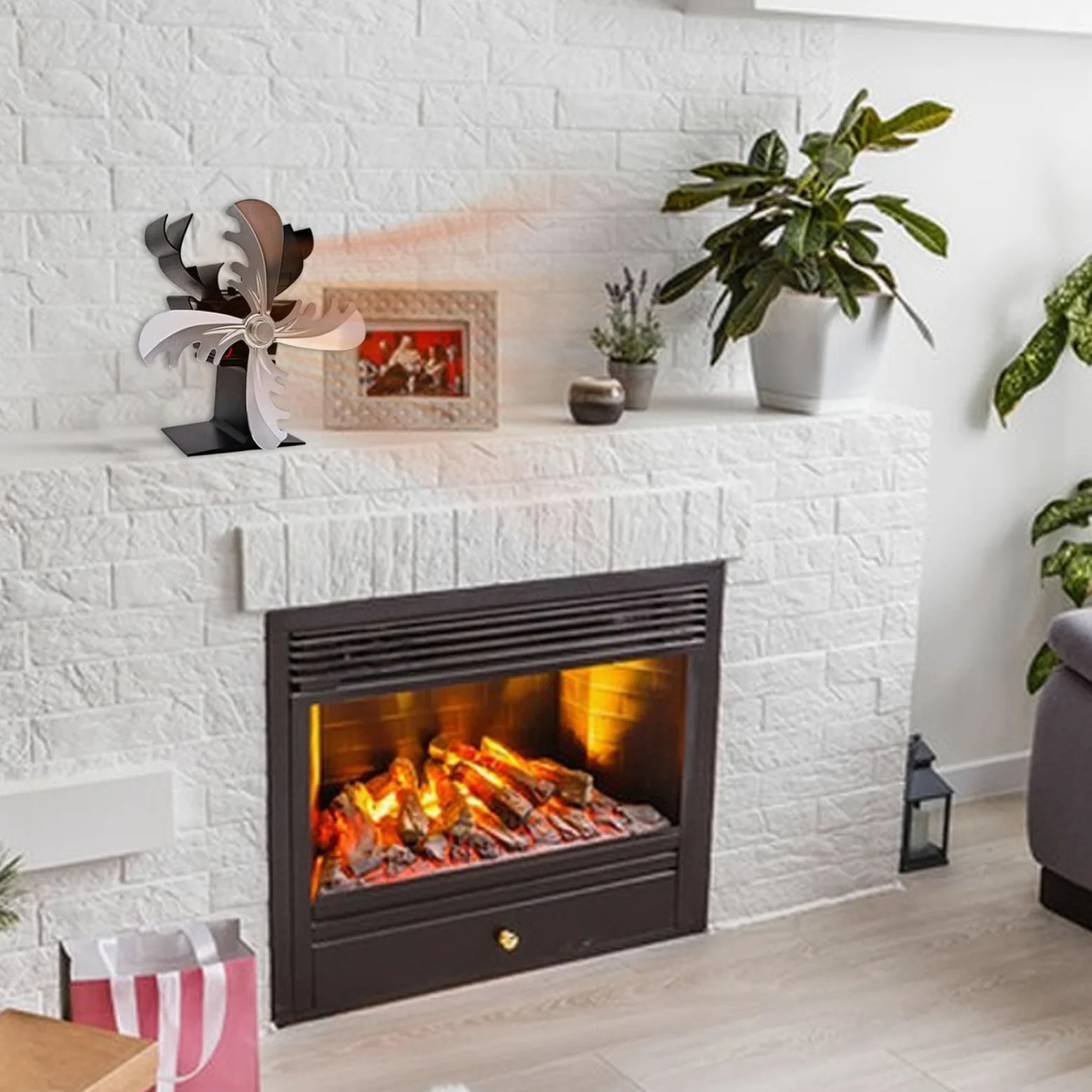 Ventilatore Stufa A Legna - Ventilatore Termico Per A 4 Foglie | Accessorio Per Stufa A Forma di Renna Alimentato A Calore, Circolatore Di Riscaldamento Non Elettrico, Ventilatore Per Stufa