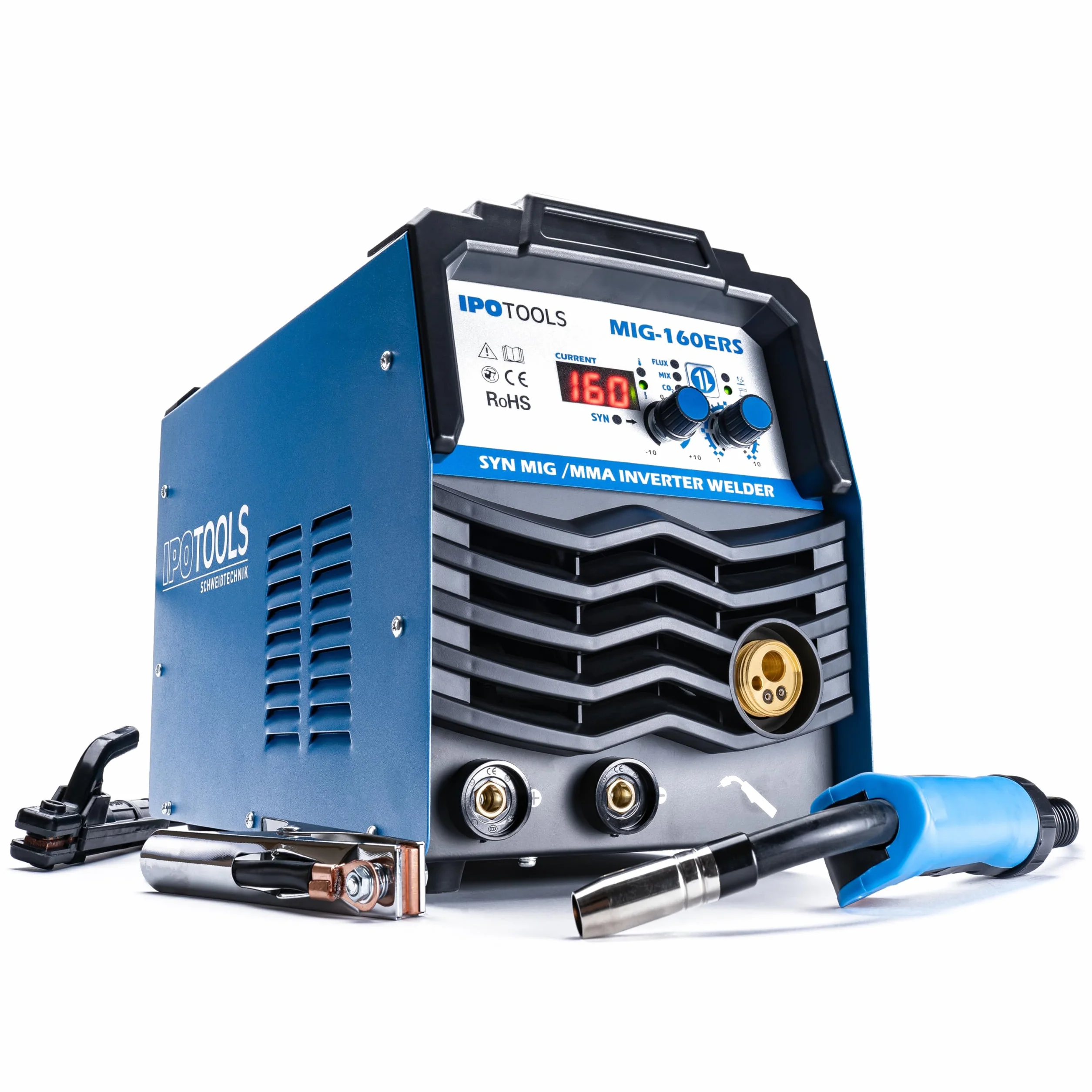IPOTOOLS MIG-160ERS 5 in 1 MIG MAG Saldatrice a gas Inverter FLUX 230 V IGBT