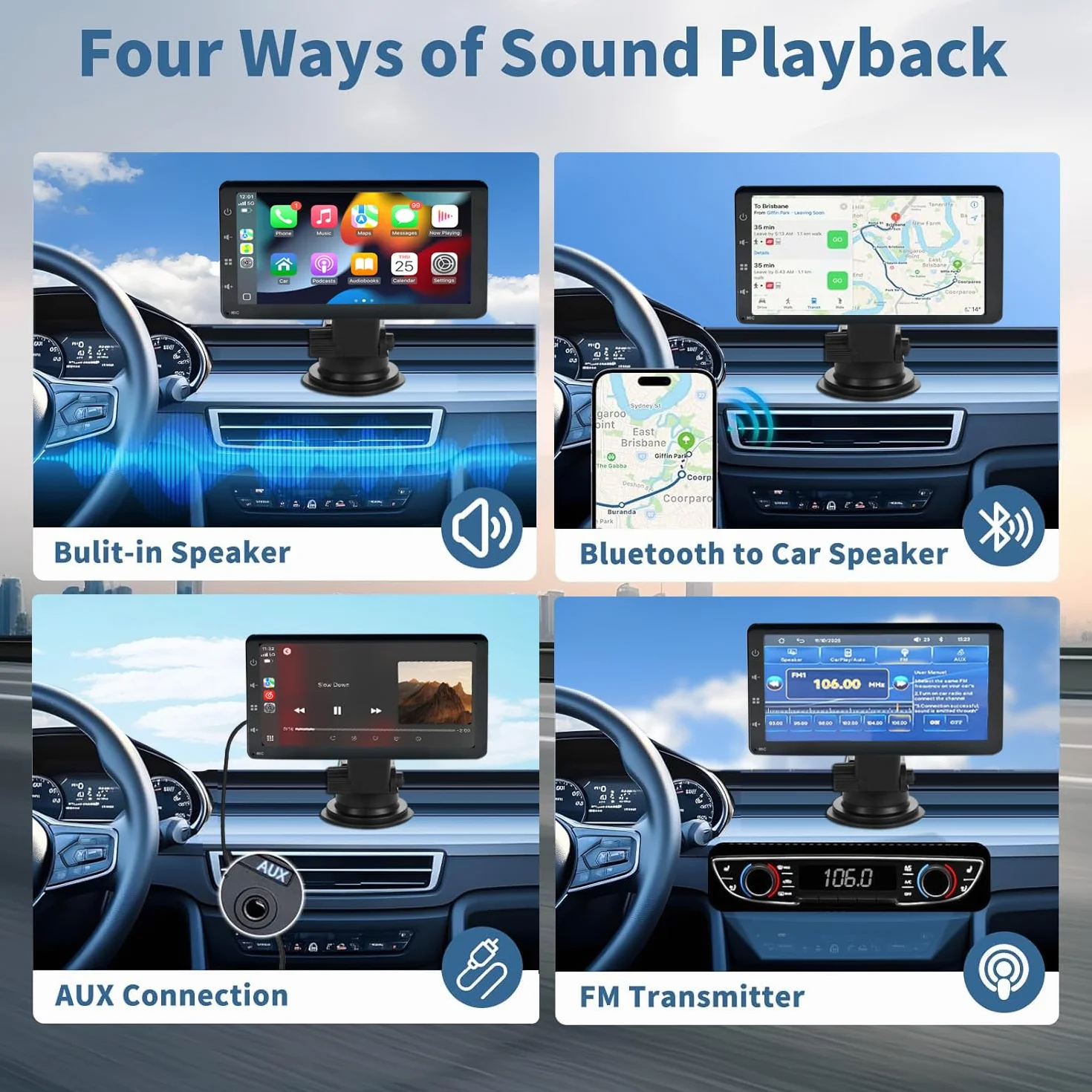 Schermo per Auto con Wireless CarPlay - Display Android Auto 7 Pollici Touchscreen Monitor - Portatile Autoradio Carplay con Mirror Link, Retrocamera, Assistente Vocale, AUX/TF