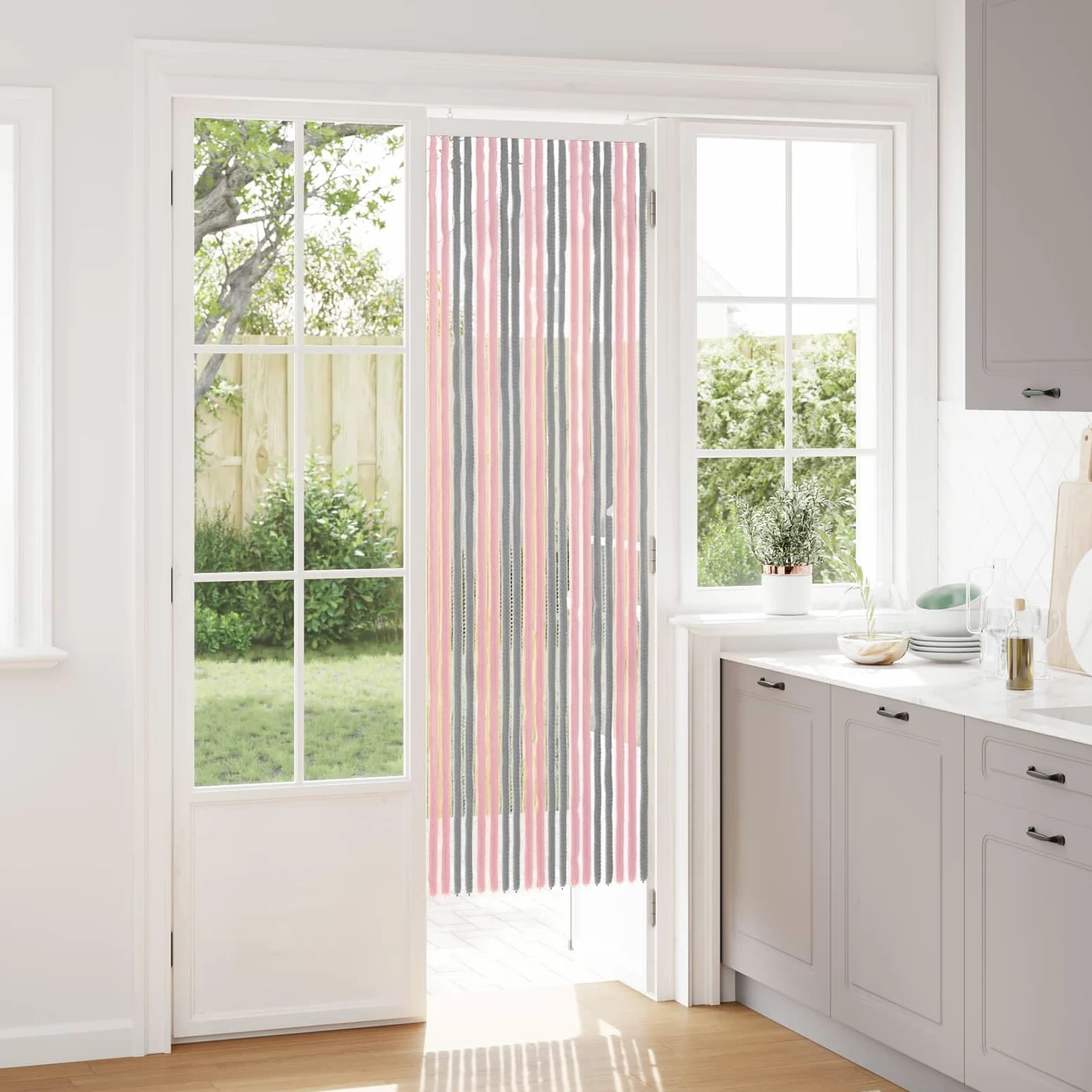 Zanzariera per porta in ciniglia, 56 x 185 cm, in 100% polipropilene, zanzariera con ganci, per balconi e terrazze