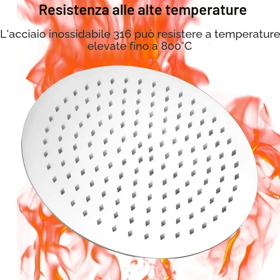 Doccia anticalcare in acciaio inox 316 soffione doccia rotondo ultra sottile alta pressione testa doccia regolabile a pioggia per il bagno, 12 pollici
