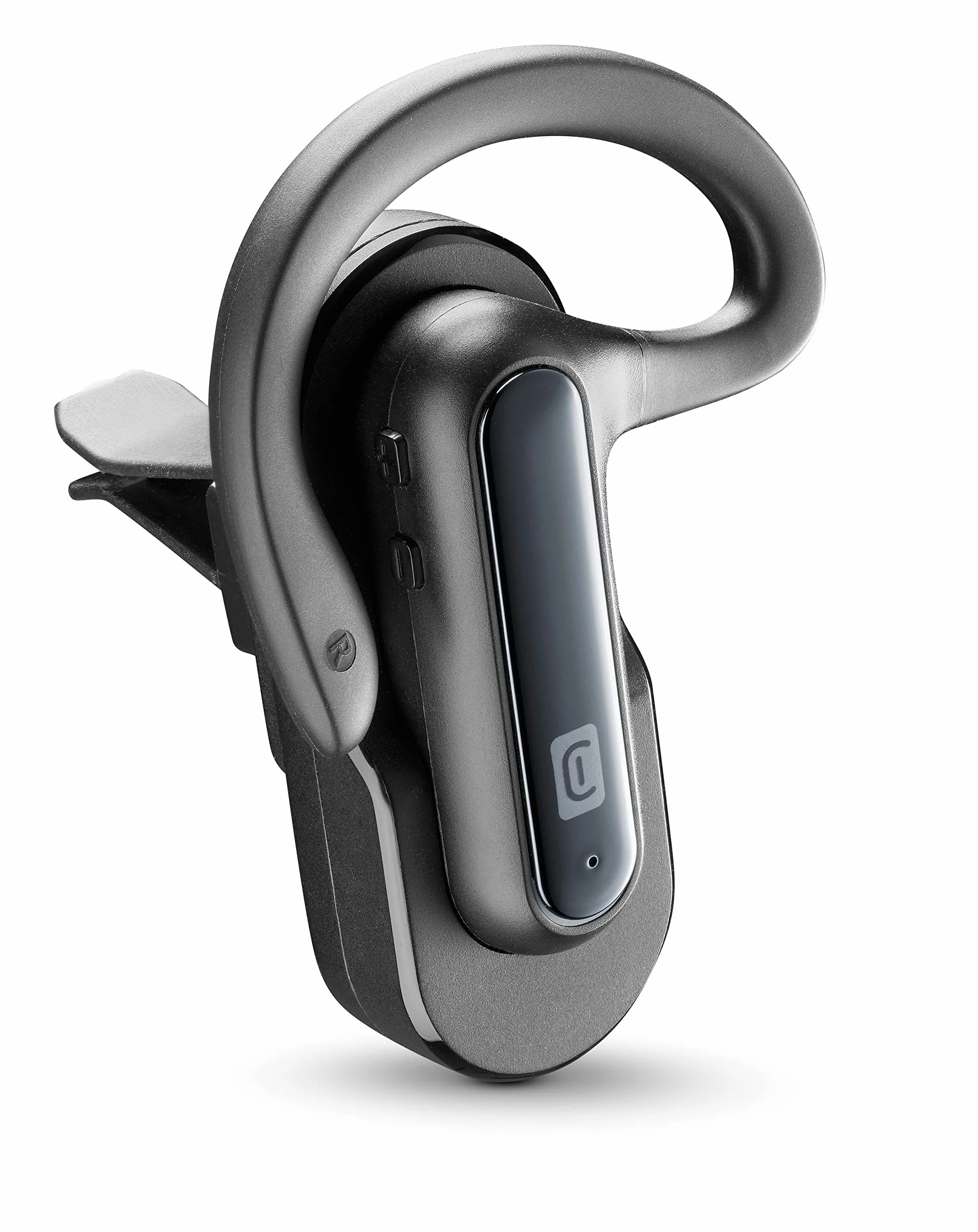 cellularline | CAR FLAT | Auricolare Bluetooth Mono con Supporto Auto da Bocchette di Areazione o Adesivo - Talk Time: 6 ore - Ricarica : 1.5 ore - Portata: 10mt, Nero, Universale