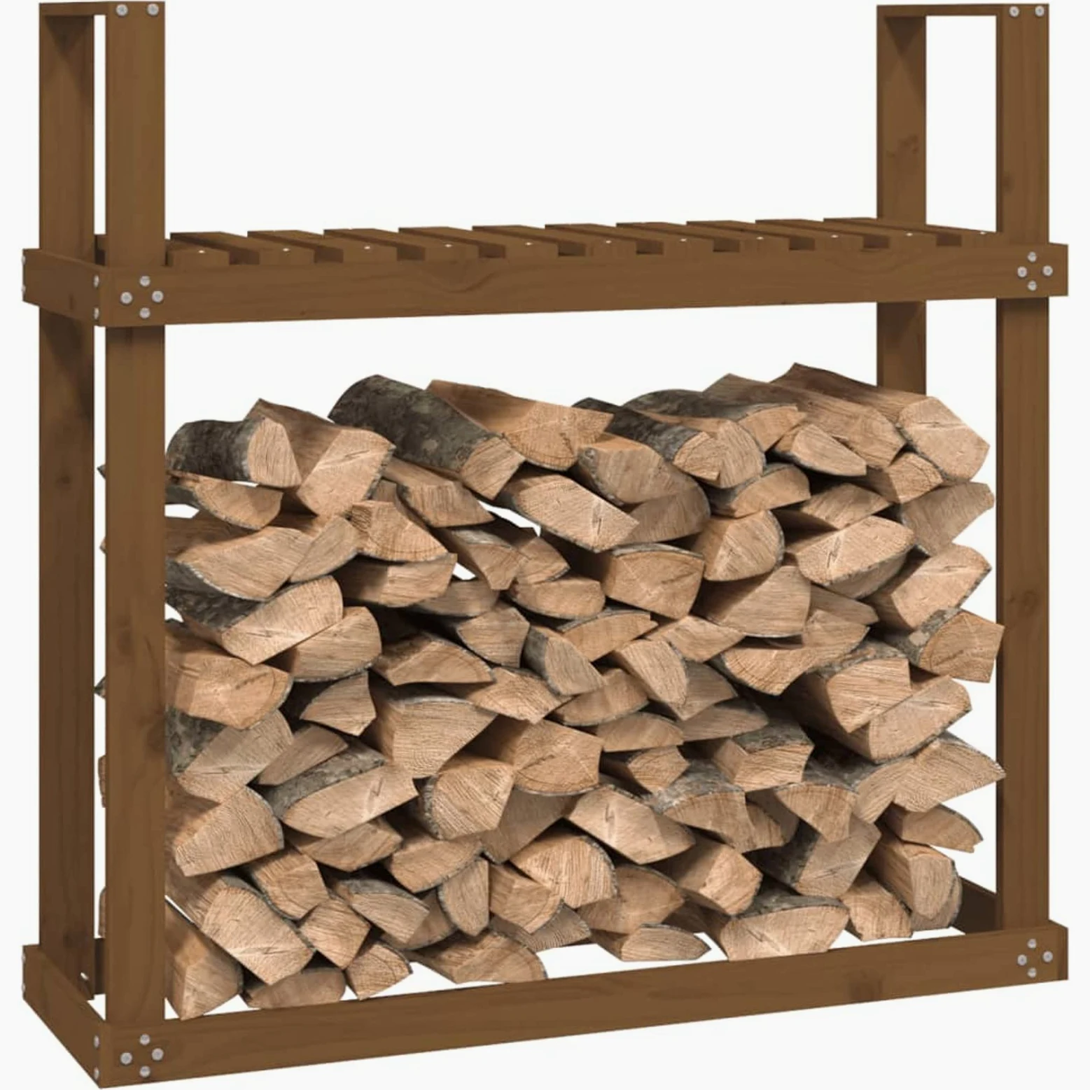 Homgoday Portalegna Marrone 110x35x108,5 cm in Legno Massello di Pino, Portalegna da Interno, Portalegna da Ardere, Porta Legna per Camino, Legnaia da Interno, Impilabile Stufa Ripiano Legno