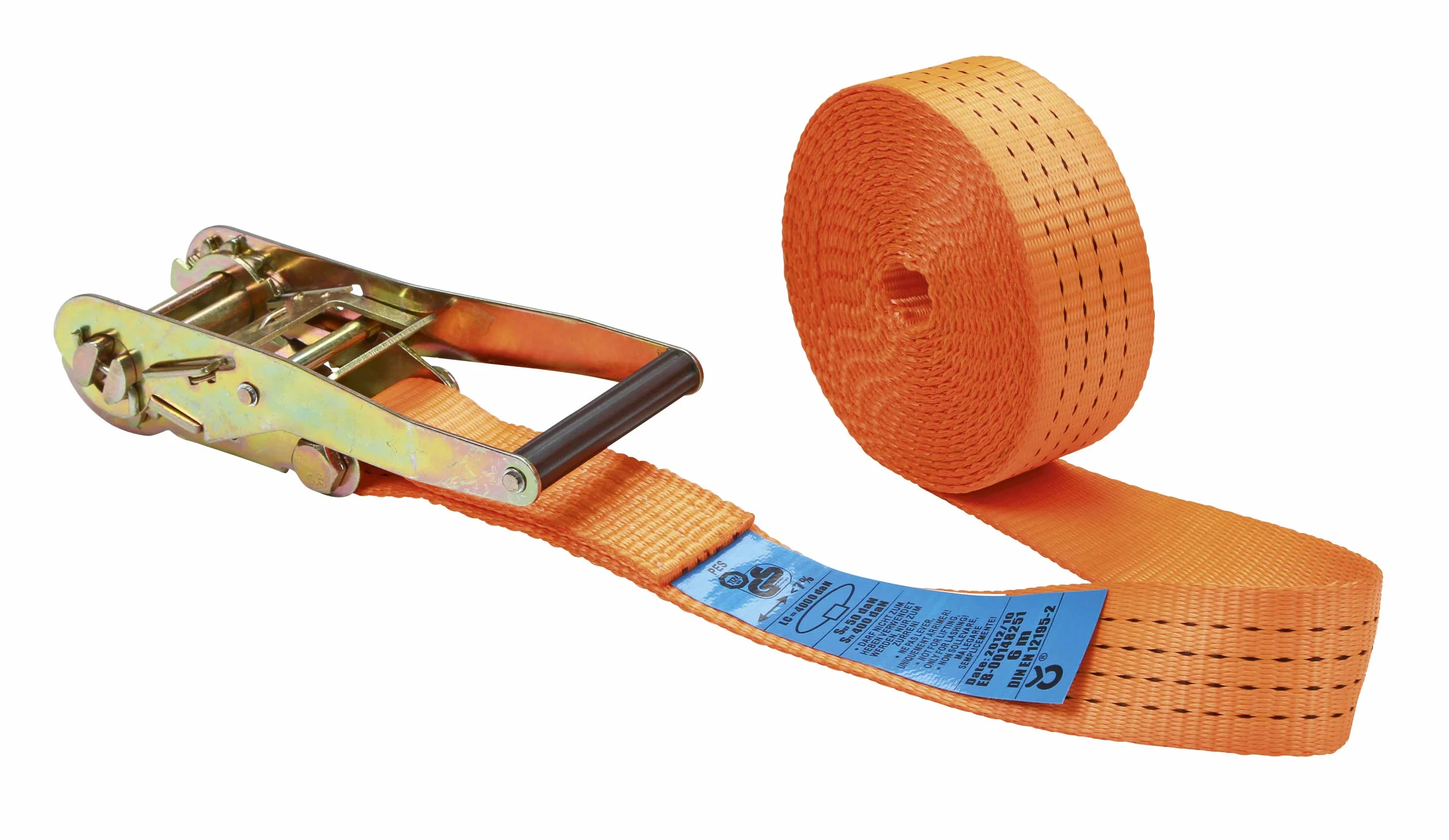 Kerbl 37147 Cinghia di Ancoraggio a Cricchetto, 1 Pezzo, 50 mm / 6 m, Forza di Trazione 2000/4000 kg, Arancione