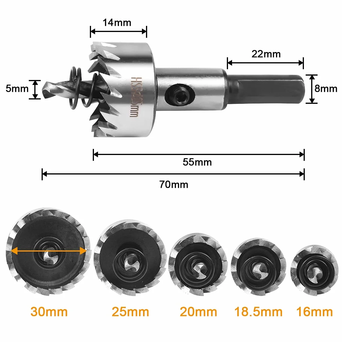 Flintronic Set di 5 seghe a tazza HASS in titanio per trapano 16-30 mm