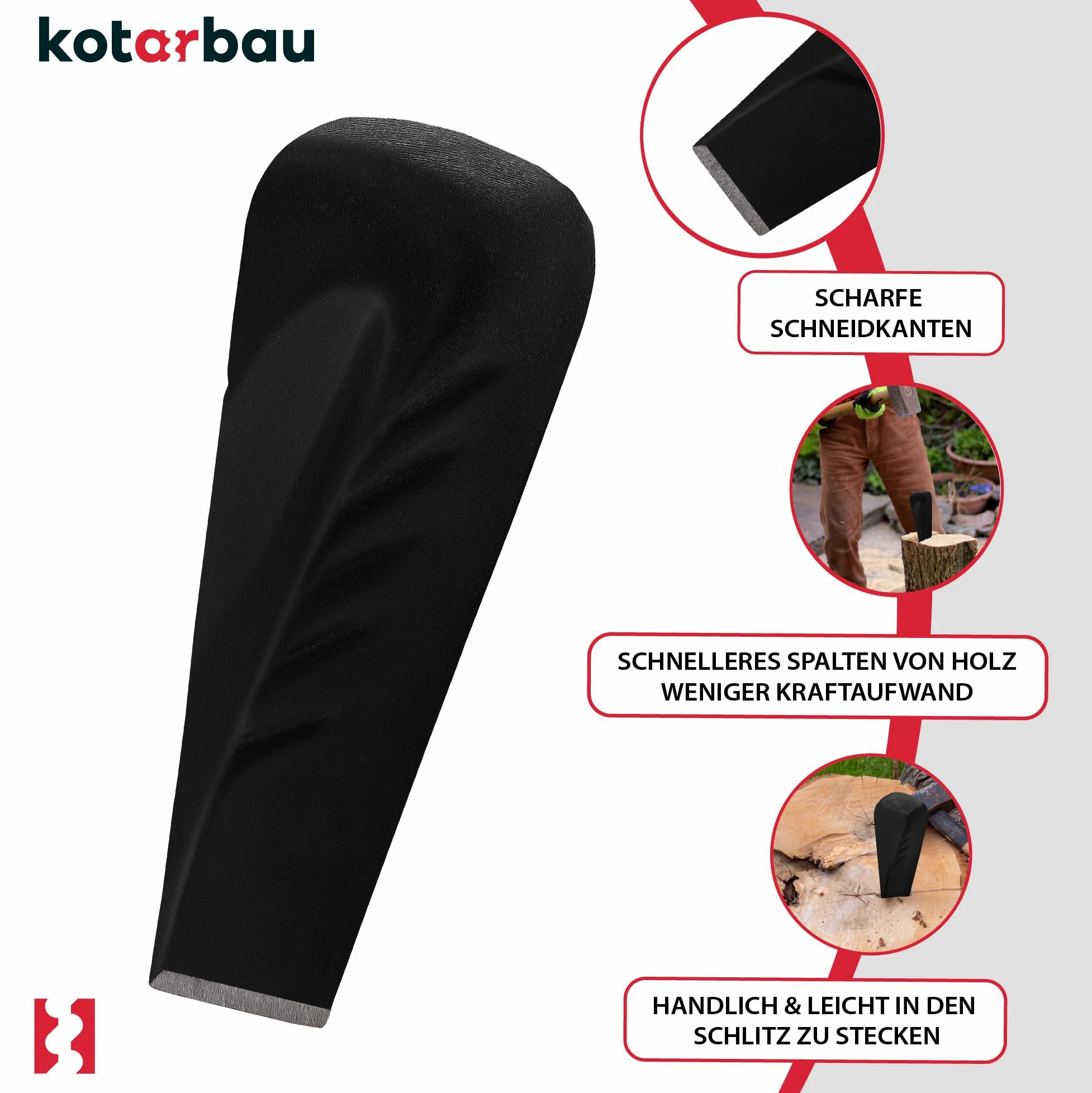 KOTARBAU® Cuneo rotativo forgiato per spaccare legno in acciaio