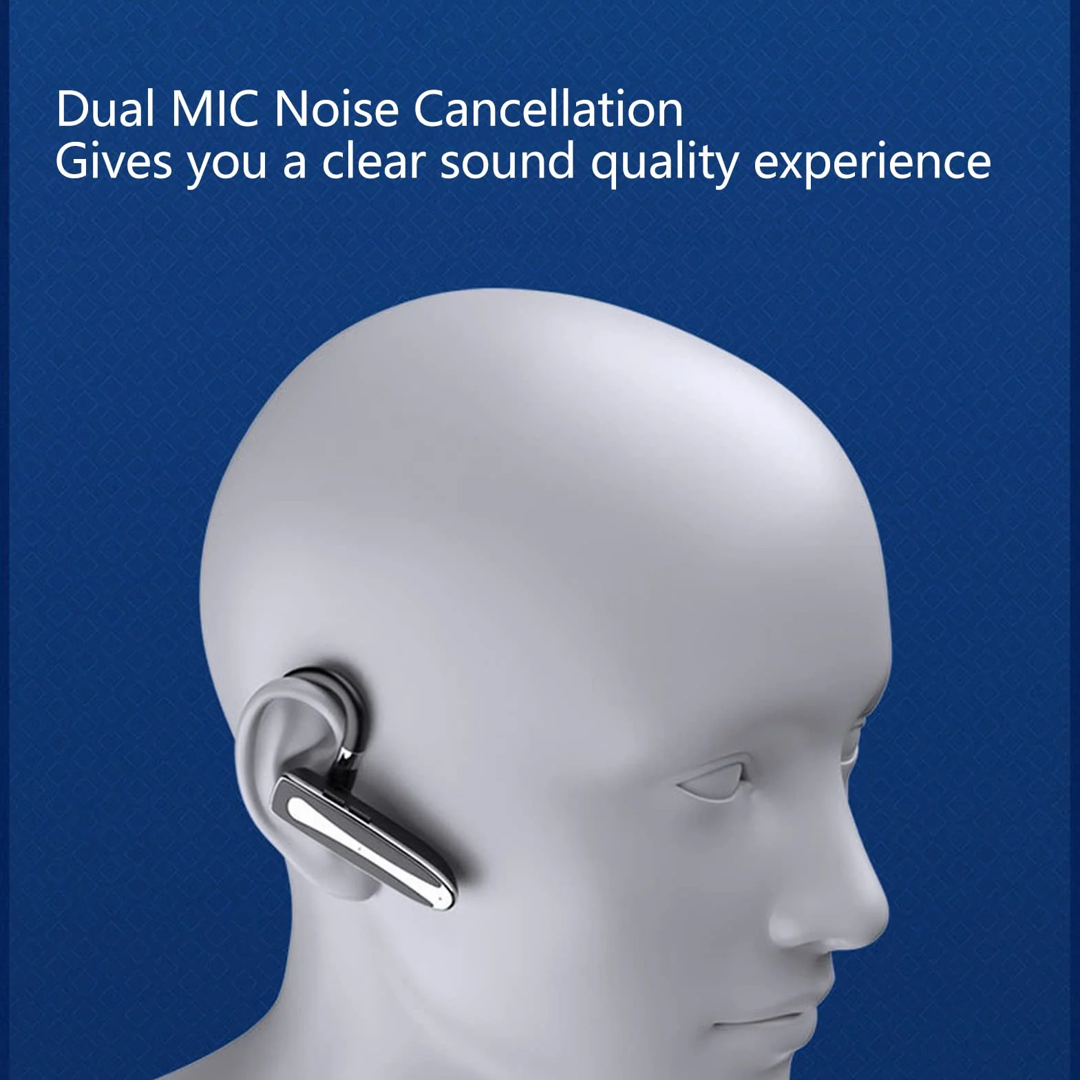 PUSOKEI Auricolare Bluetooth, auricolare Bluetooth con microfono per telefoni cellulari, doppio microfono, cancellazione del rumore, rotabile, auricolare singolo orecchio senza fili, vivavoce con