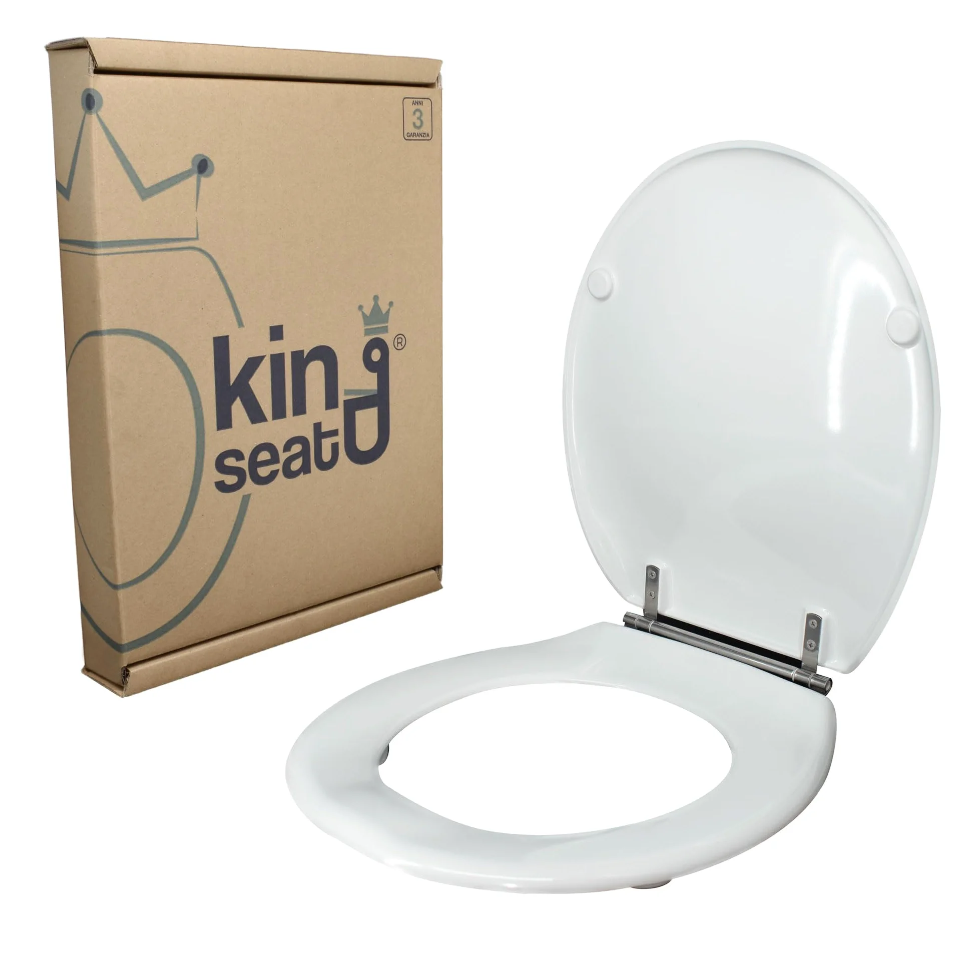King Seat Sedile WC Ovale - Stabilità Assoluta e Aderenza Perfetta - Antibatterico in Resina Termoindurente, Bianco