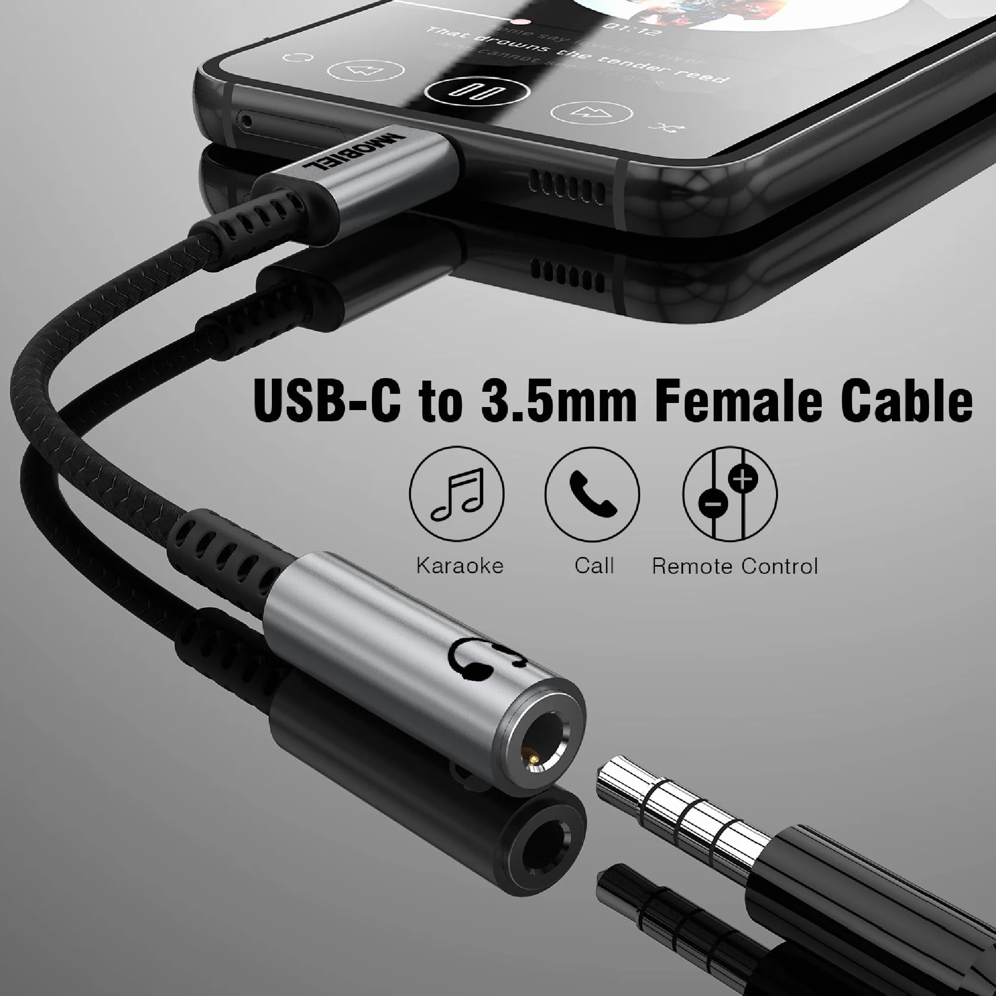 MMOBIEL Adattatore USB-C a Jack per Cuffie 3, 5mm TRRS – 32Bit/384Khz - Cavo Adattatore da USB-C ad Aux Compatibile con Samsung S26 S25 S24 S23, iPad, iPhone 17 16 15 e Altro – Alluminio