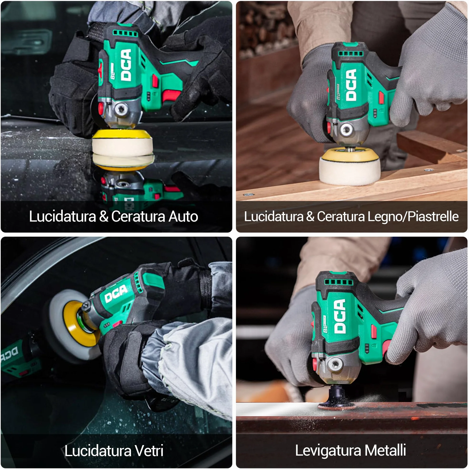 DCA Lucidatrice Auto a Batteria 12V 75mm Mini Lucidatrice Rotativa Senza Spazzole 50mm Levigatrice 2 Batterie 2,0Ah 2 Velocità 2800-8300 RPM