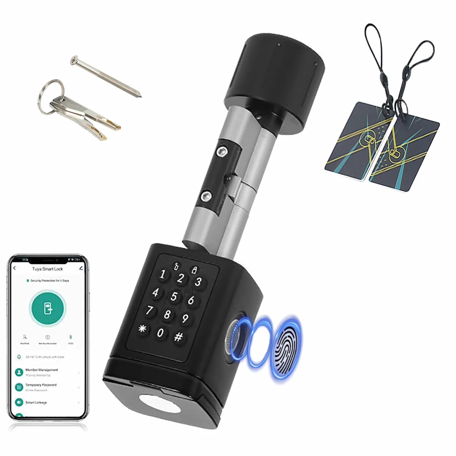 Serratura Smart Porta Blindata,Serratura Smart con Wifi,Password,Scheda RFID,Bluetooth,APP Serratura Della Portone per Spessori Della Porta 50-100mm,Srratura Portone Blindata Facile da Installare