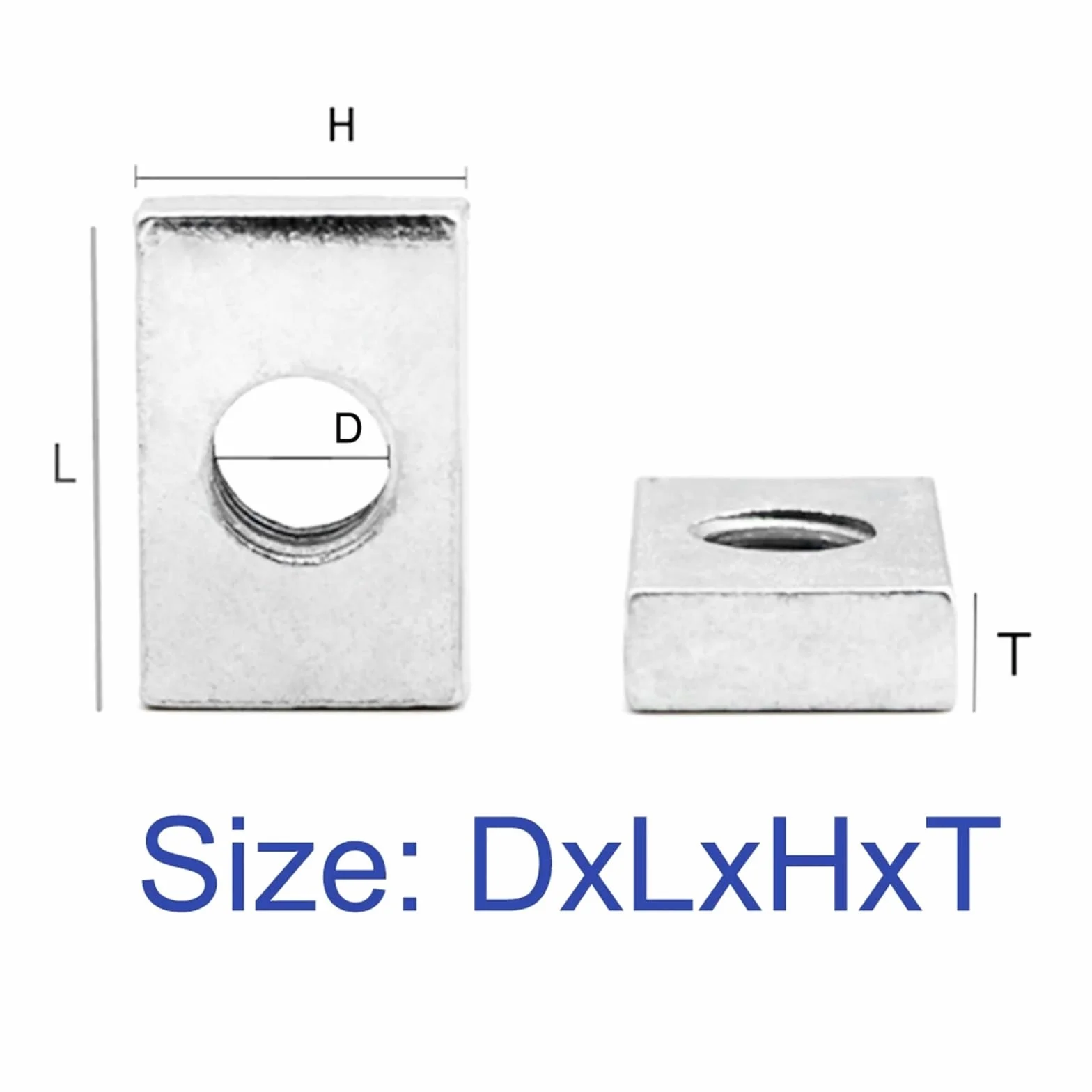 50 pezzi Dadi quadrati sottili rettangolari in acciaio al carbonio zincato M3 M4 M5 M6 M8 Blocco scorrevole for profili in alluminio M6-24x12x2.5