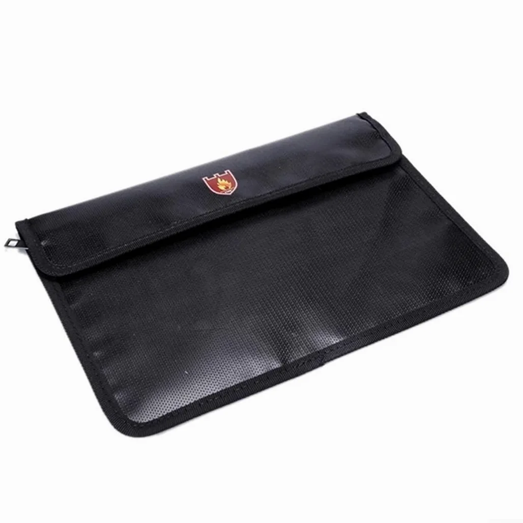 Borsa portadocumenti ignifuga, resistente al fuoco, sicura per oggetti di valore, organizer impermeabile in fibra di vetro con strato di blocco del segnale, grande capacità, nero, 30,5 x 21 cm