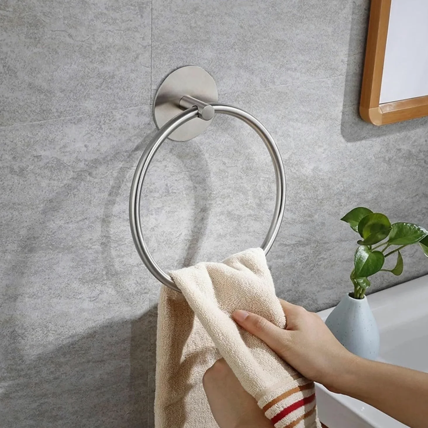 Anello portasciugamani, Porta Salviette Adesivo In Acciaio Inox Da Parete Tondo/Ovale Multicolor for Bagno(Oval Silver)