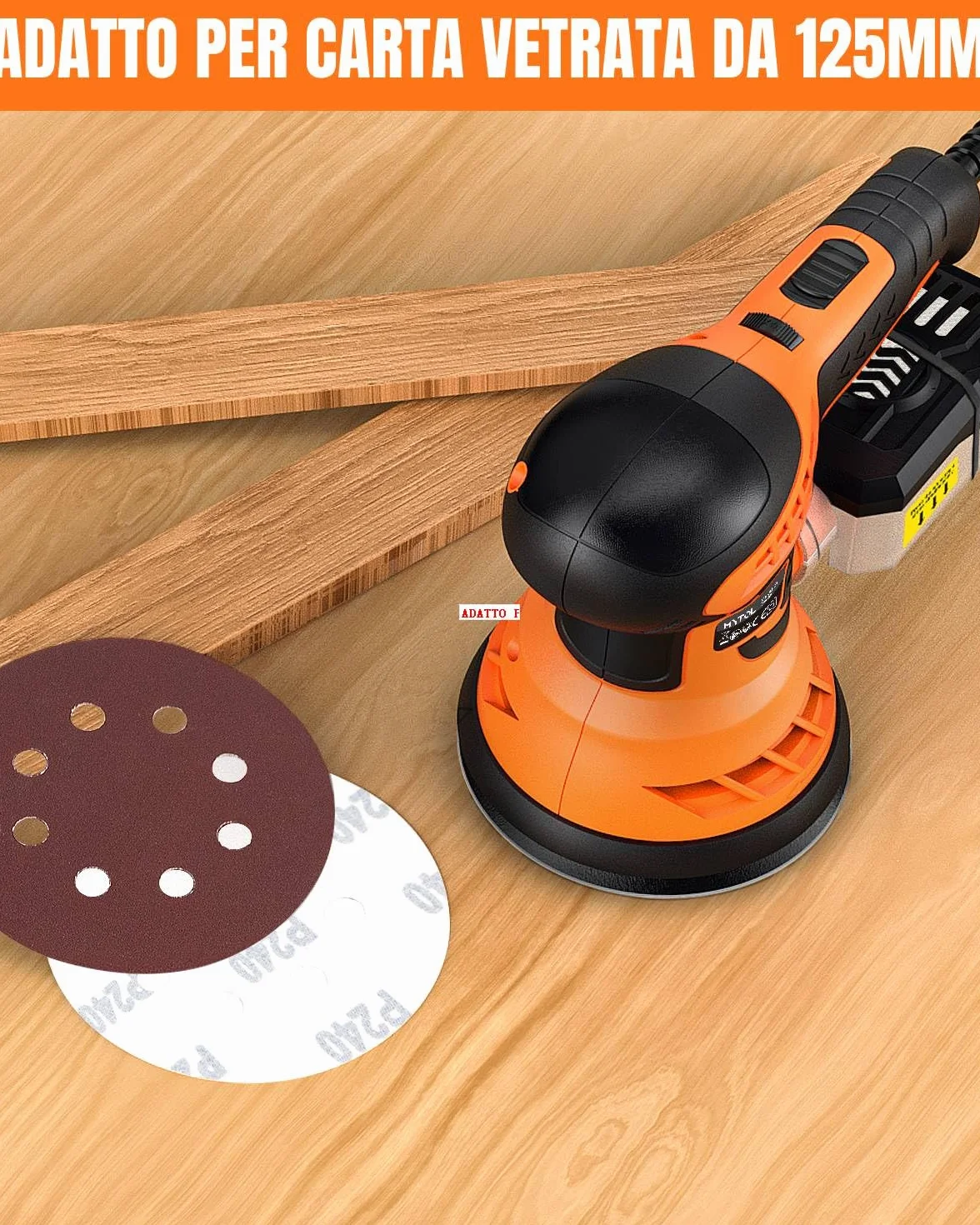 MYTOL 350W Levigatrice orbitale,7 velocità variabili,14 pezzi di carta vetrata(2 vetrata senza polvere)e raccoglitore di polvere,6000-13000U/min,125MM Levigatrice per Legno per la levigatura del legno