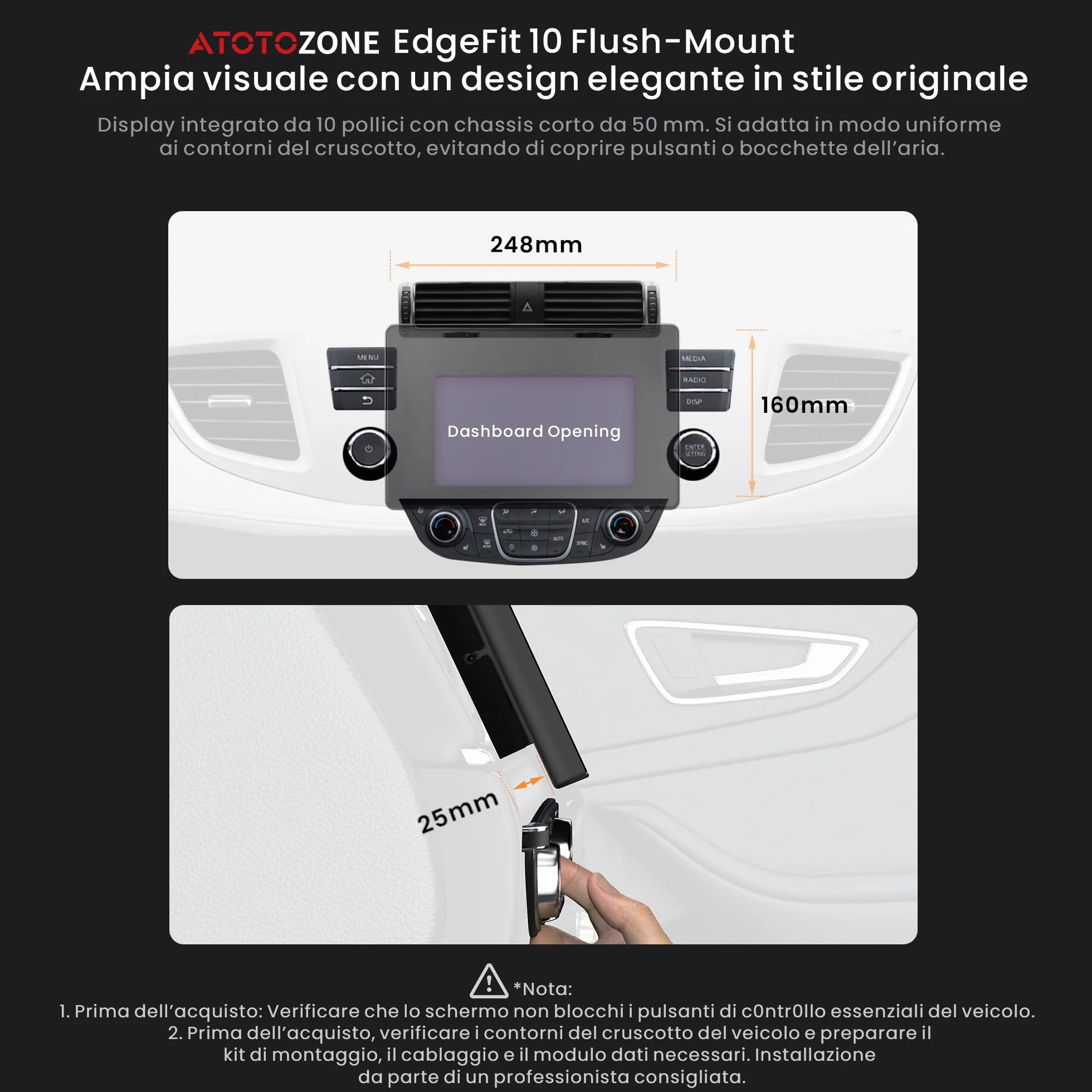 ATOTOZONE 10" QLED DAB AI Autoradio 2 Din Android, 8G+128G, Carplay Senza Fili & Android Auto, 4G LTE, DSP & 36B-EQ, Audio 7.1.2 Canali, Ingresso HDMI, 2 Wifi & Bluetooth, Tracciamento GPS, X10DG211E