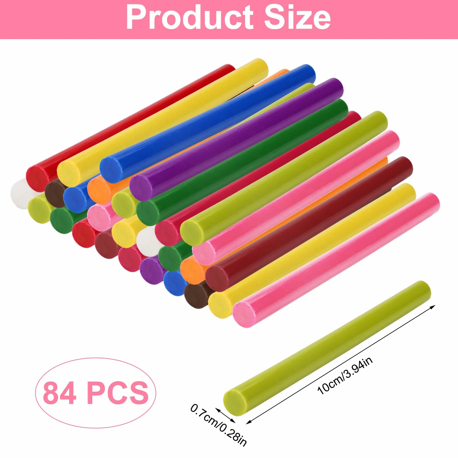 84 Pezzi Stick Colla a Caldo 7mm x 100 mm, Ricariche Colla a Caldo Colorata, Bastoncini Multicolore Asciugatura Rapida Kit per Fai da Te
