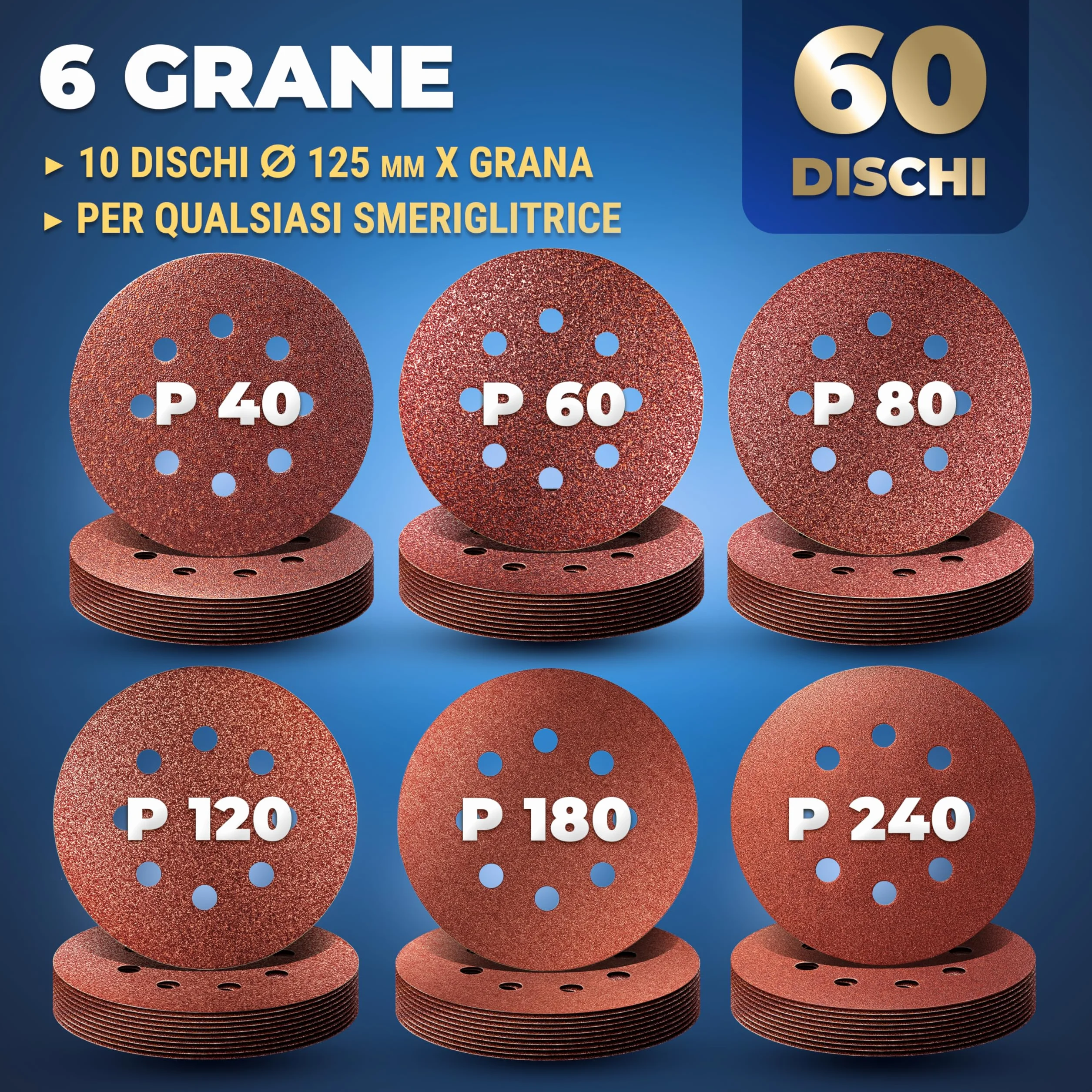 S&R Dischi Abrasivi 125mm Carta Vetrata Grana 40-240 8 Fori Levigatrice Rotorbitale