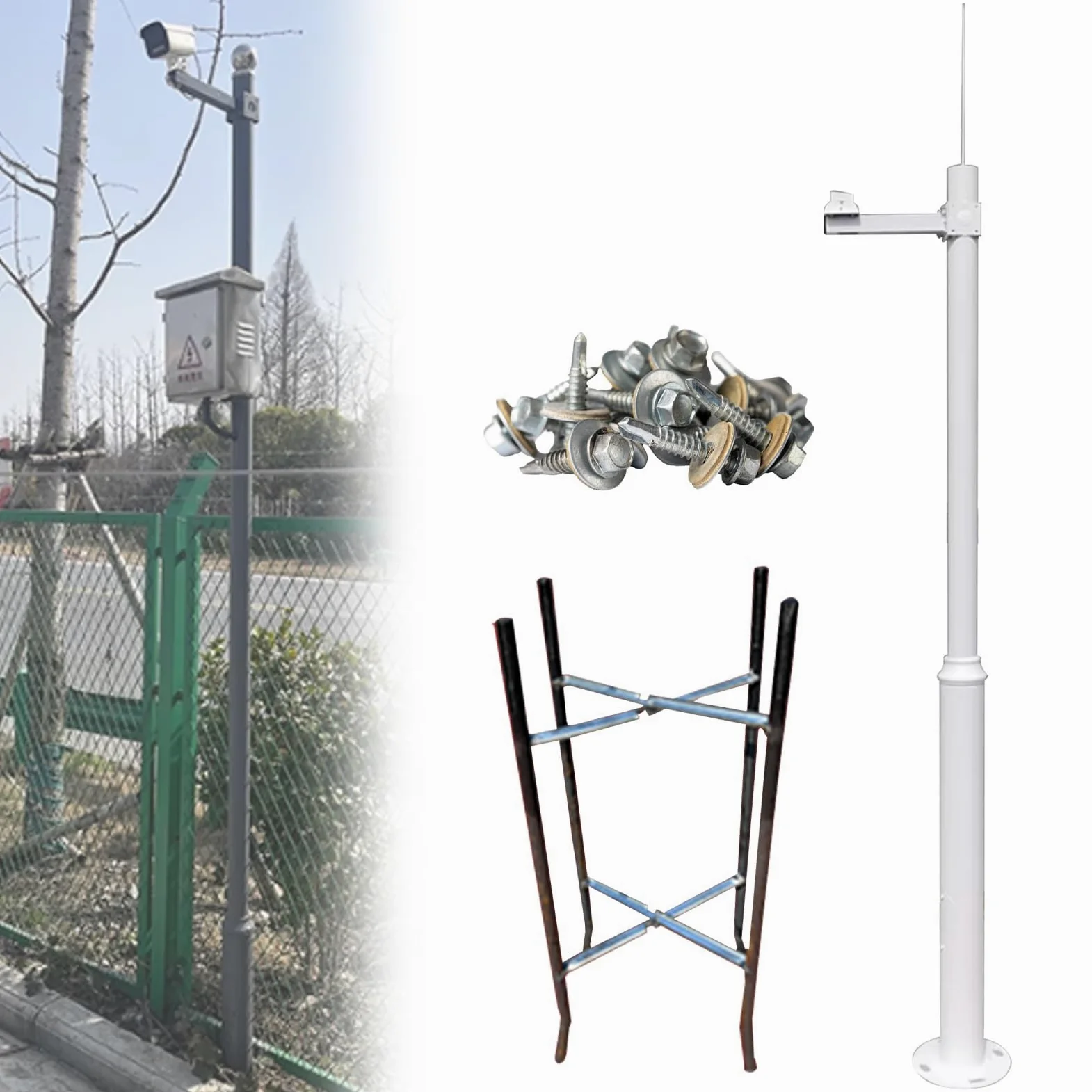 Palo e Braccio Telecamera Sicurezza Palo Sorveglianza In Acciaio Braccio Telecamera A Pistola, Supporto Telecamera Sicurezza Alto E Rotondo/Kit Staffa Angolare Montaggio Su Palo(19.7ft/6m)
