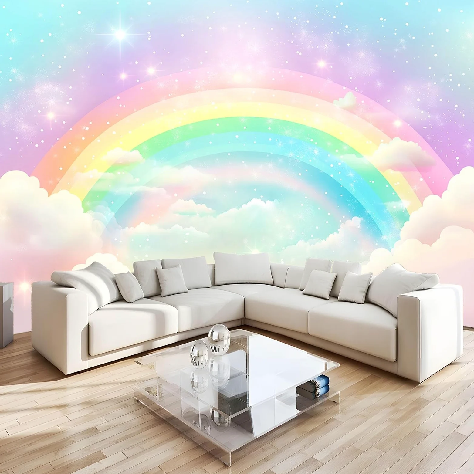 Generico Fotomurale 3D Carta Da Parati Stelle Delle Nuvole Arcobaleno 500x280 cm Carta Da Parati Camera Letto Moderna Fotomurali Murales Poster Gigante Moda Decorazione Da Muro