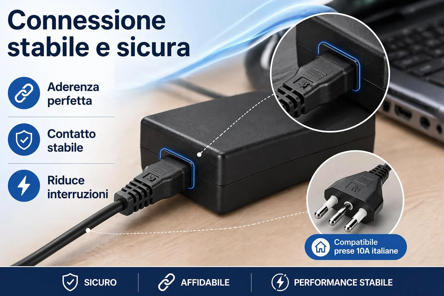 Cavo Alimentazione Notebook 1,8m IEC C5 Trifoglio – Spina Italiana 3 Poli 10A 250V IMQ | Cavo Alimentatore PC Portatile, Monitor, Stampante