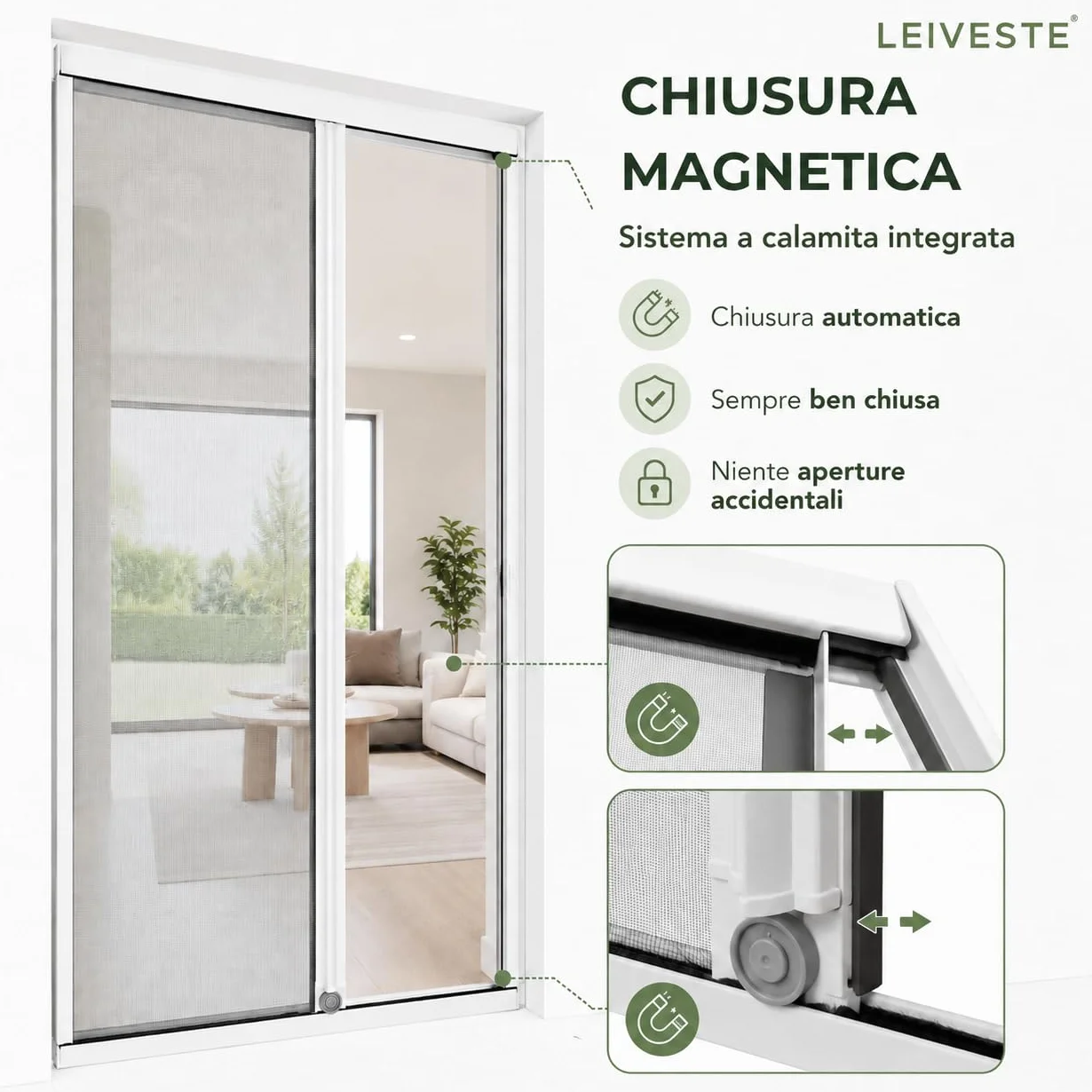 LEIVESTE Zanzariera a Rullo Riducibile per Porta Finestra in Alluminio 140 x 250 cm Bianco