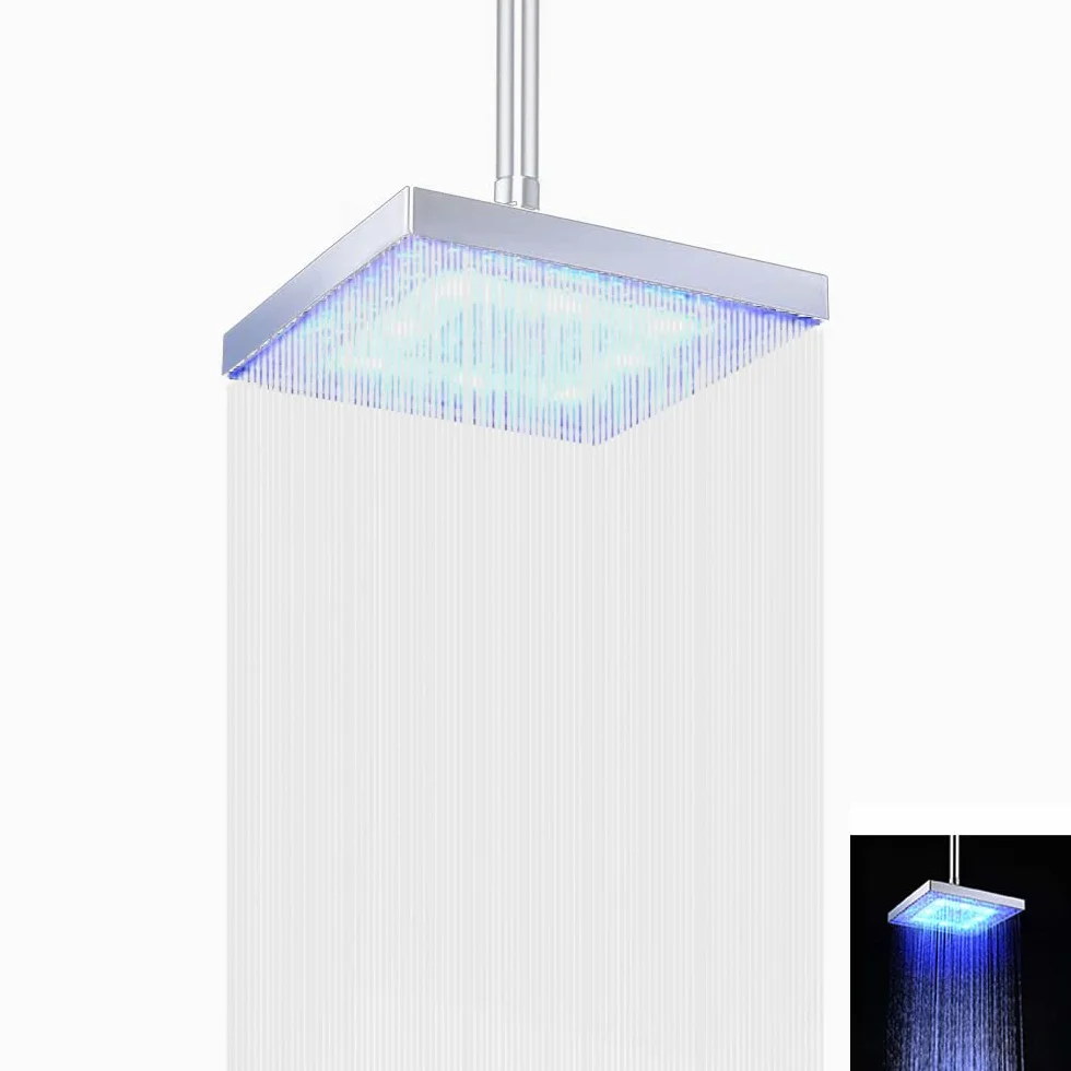Chesoon Soffione doccia a LED Soffione Doccia a pioggia a risparmio idrico Quadrato ABS cromato facile da installare per il bagno (blu)