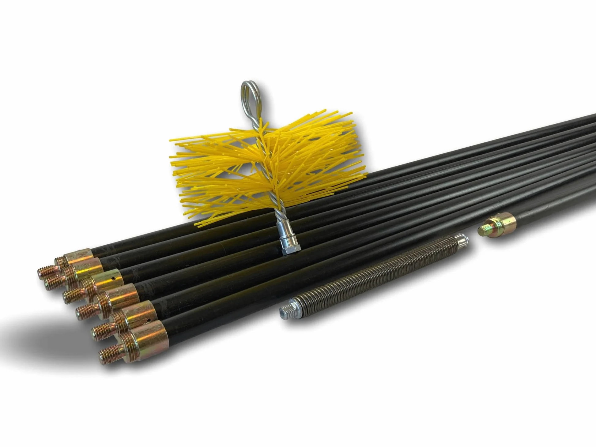 Kibros Kit spazzacamino iper pro intubata scovolo sintetico Ø 150 mm | Scovolo nylon rinforzato, 7 aste piene Ø 20 mm (6×2 m + 1×1 m), 13,25 m, per canne fumarie intubate.