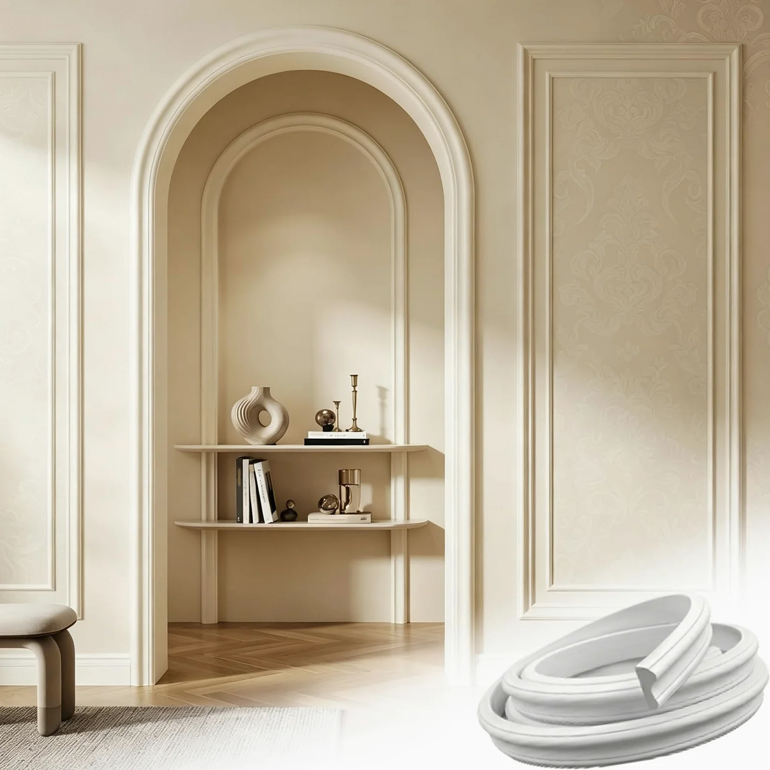 Modanature da Parete Flessibile PVC per Decorazione di Pareti Interne Soggiorno Camera da Letto, da Installare con Colla W 4cm, L 4m