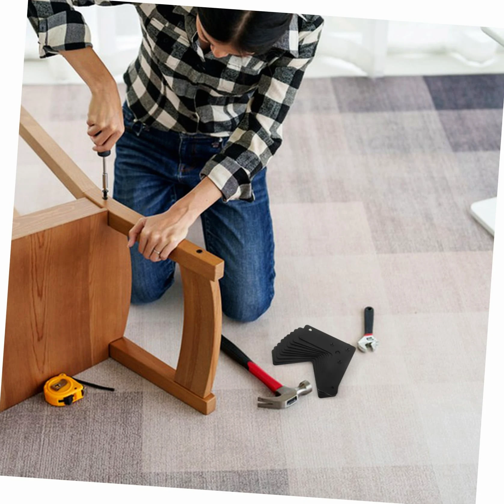10 Pezzi Staffe Angolari a 90 Gradi in Ferro Nero, Supporto Robusto per Mobili e Legno, Installazione Semplice, Rinforzo per Mensole