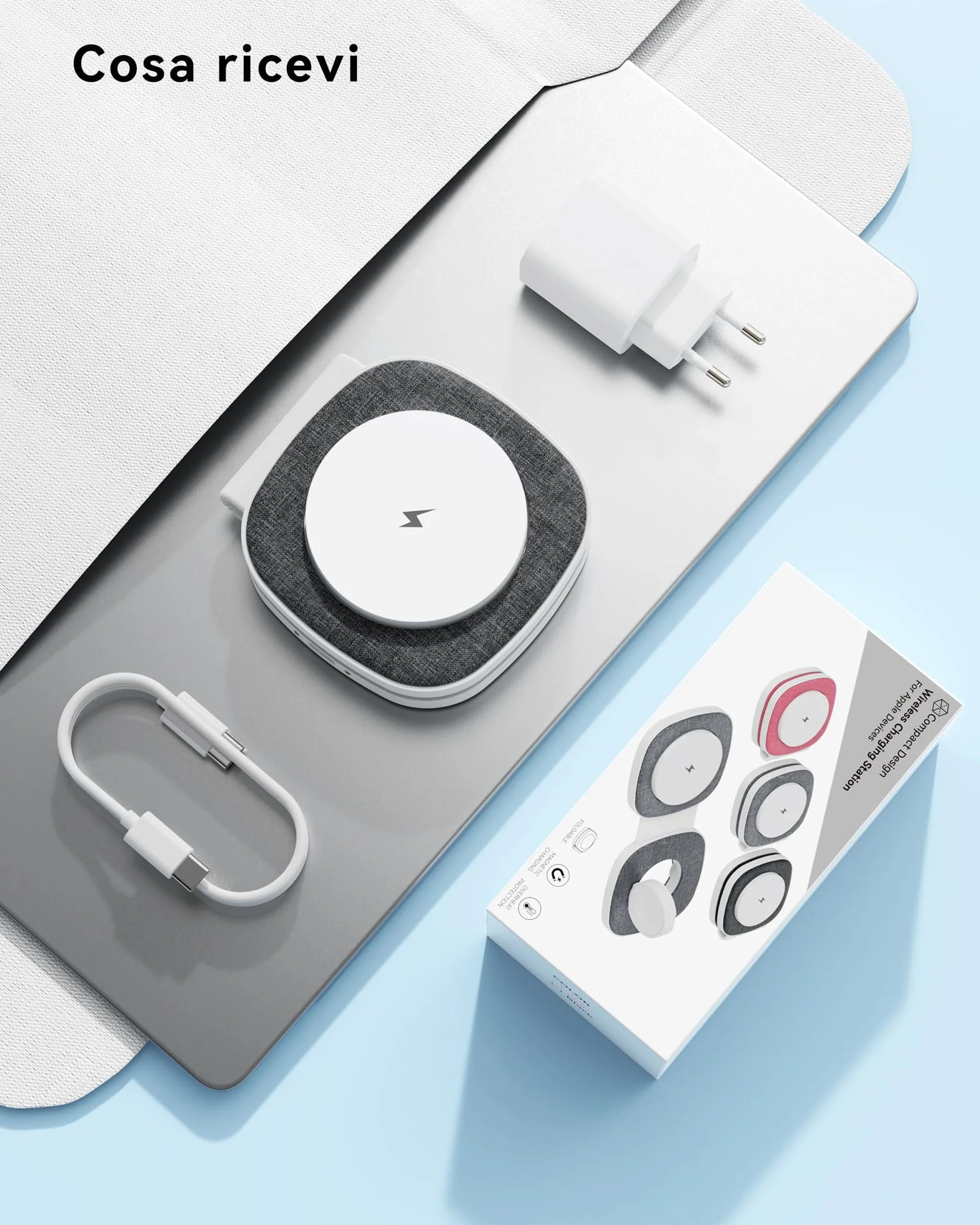 2 in 1 Caricatore Wireless per MagSafe Stazione Ricarica Pieghevole per iPhone 17, Air, 16, 15, 14, 13, 12 Series, per Apple Watch 11 10 9 8 7 6 5 4 3 2 SE/Ultra, per AirPods Magnetico
