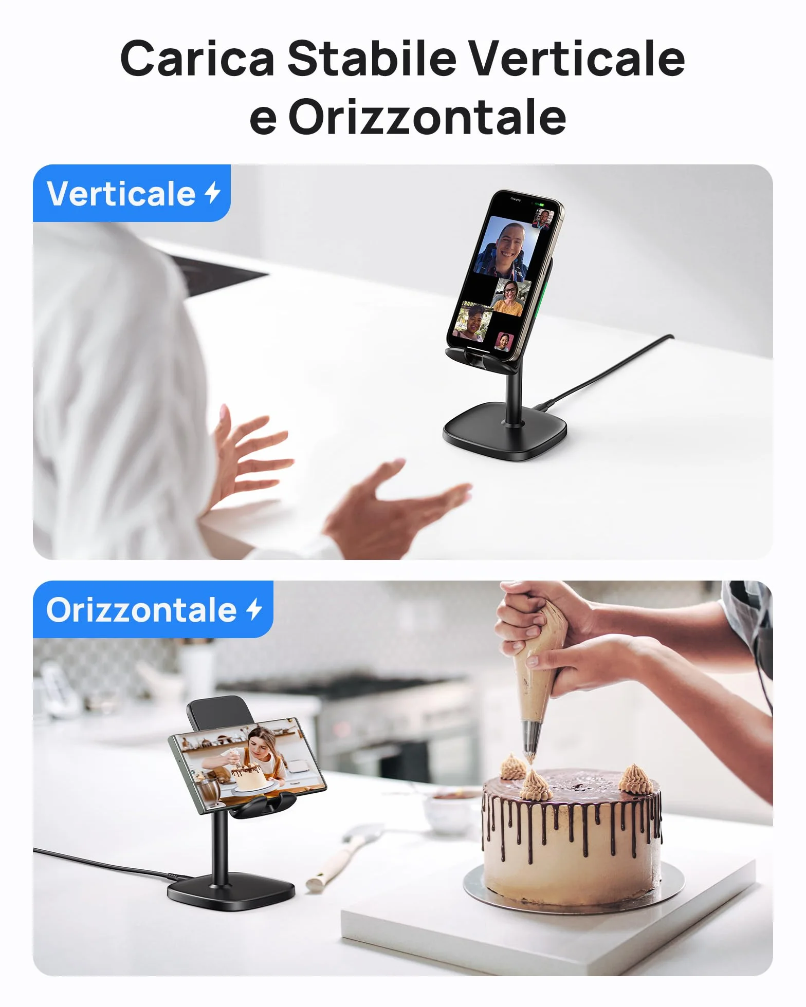 INIU Caricatore Wireless Phone Stand, 15W Certificato Qi Ricarica Rapida di Adujstable Wireless Charger Holder Indicatore Adattivo Supporto per iPhone 15 14 13 12 11 Samsung Galaxy Xiaomi Google LG