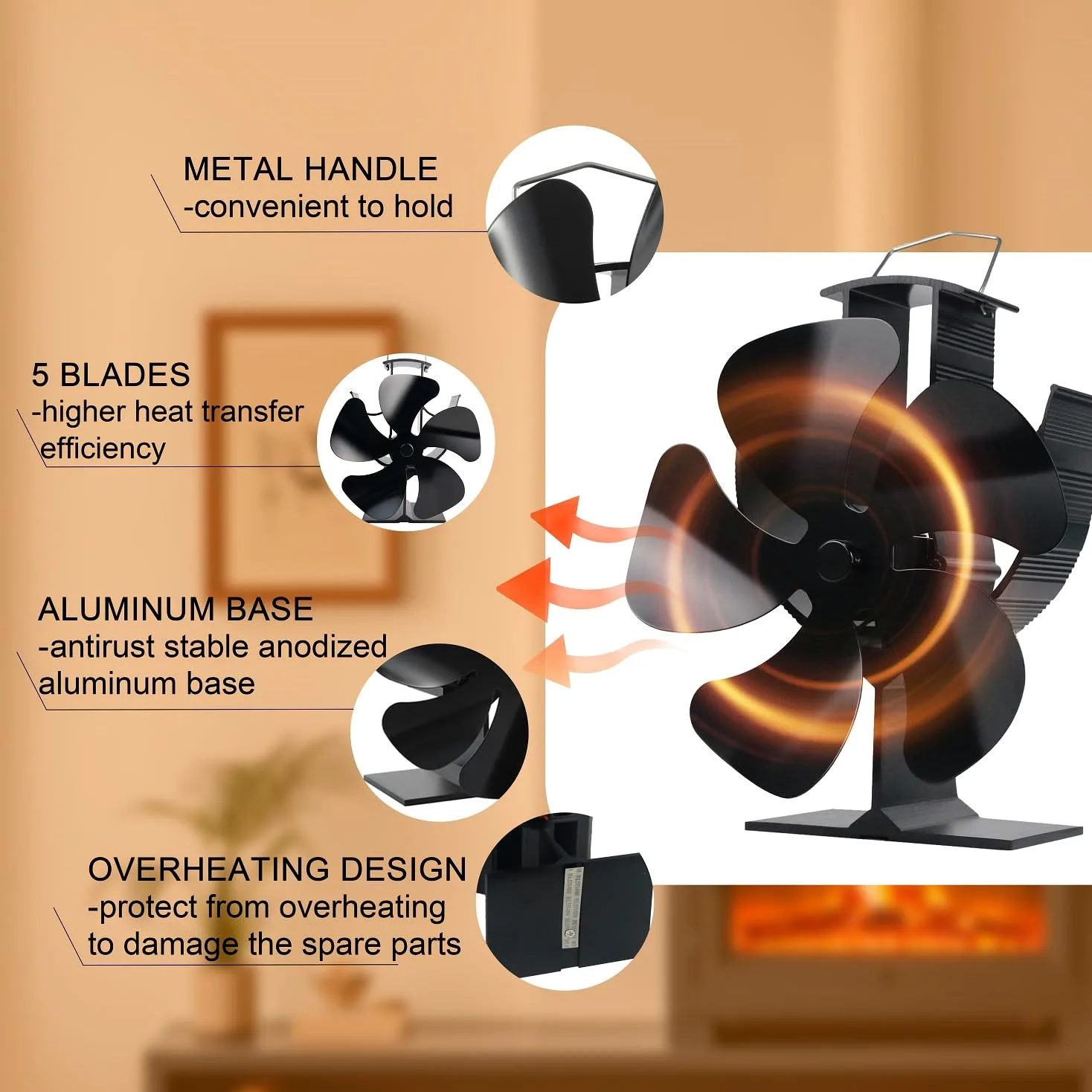 Ventola per stufa a legna per riscaldatore Buddy, ventola per caminetto alimentata a calore, 5 pale, con staffa fissa su riscaldatore a propano/Mr. riscaldatore, campeggio esterno/interno