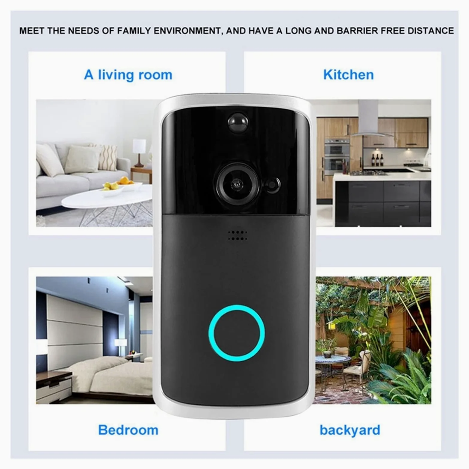 Videocitofono Wifi, Videocitofono Campanello senza fili Smart Videocamera Citofono citofono con rilevamento del movimento Impermeabile for la sicurezza domestica per la sicurezza domestica(Blue regula